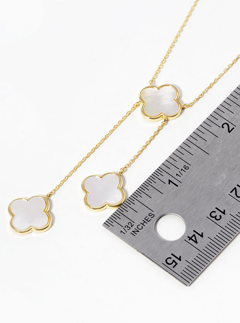 18K Gold Dipped Five 12mm Semi-Precious Quatrefoil Drop Lariat Necklace