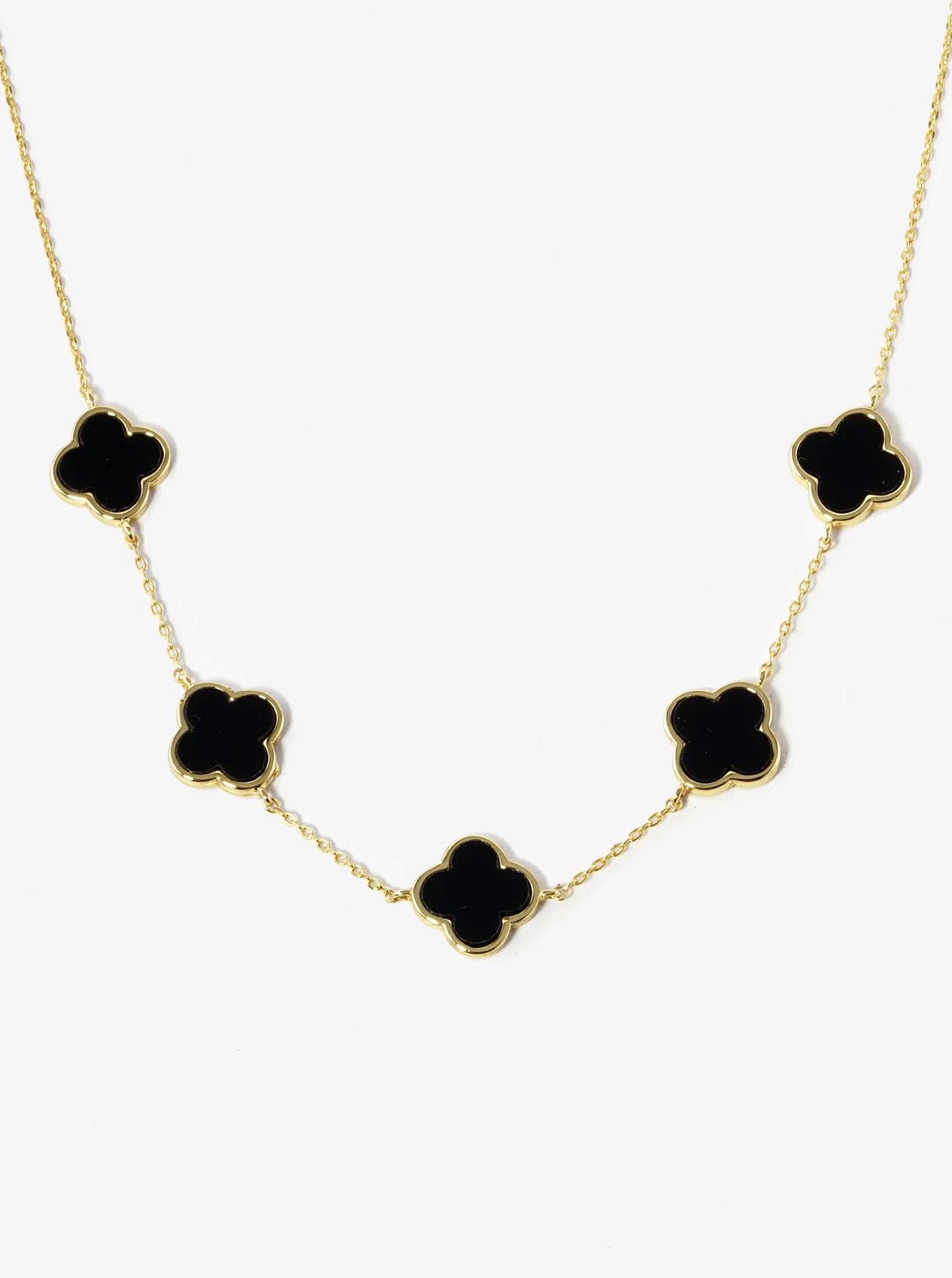 18K Gold Dipped Five 12mm Semi-Precious Quatrefoil Station Necklace