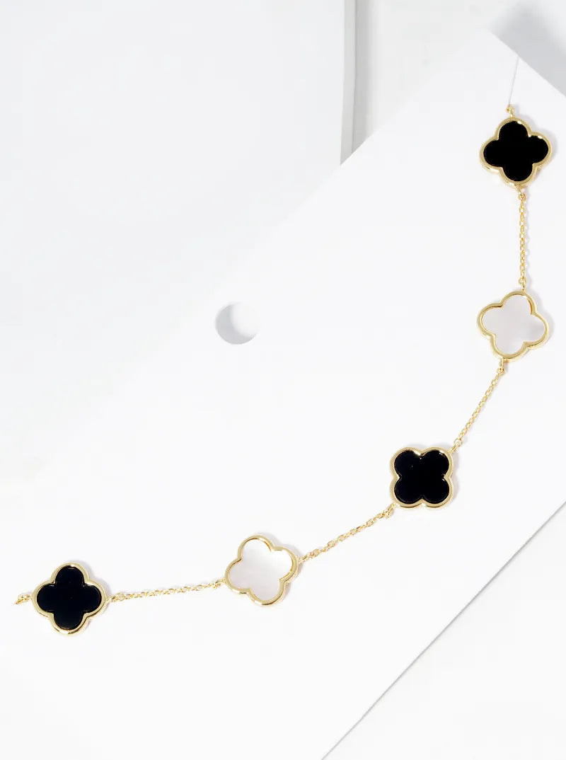 18K Gold Dipped Five 12mm Semi-Precious Quatrefoil Station Necklace