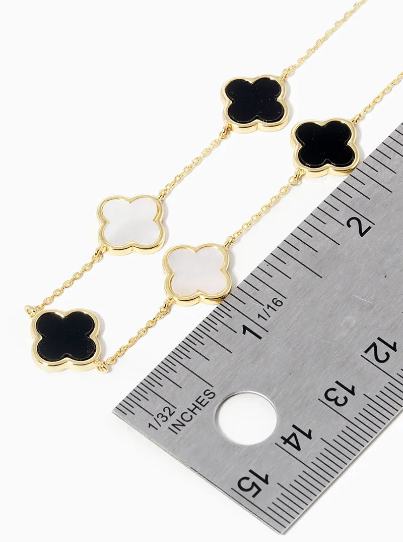 18K Gold Dipped Five 12mm Semi-Precious Quatrefoil Station Necklace