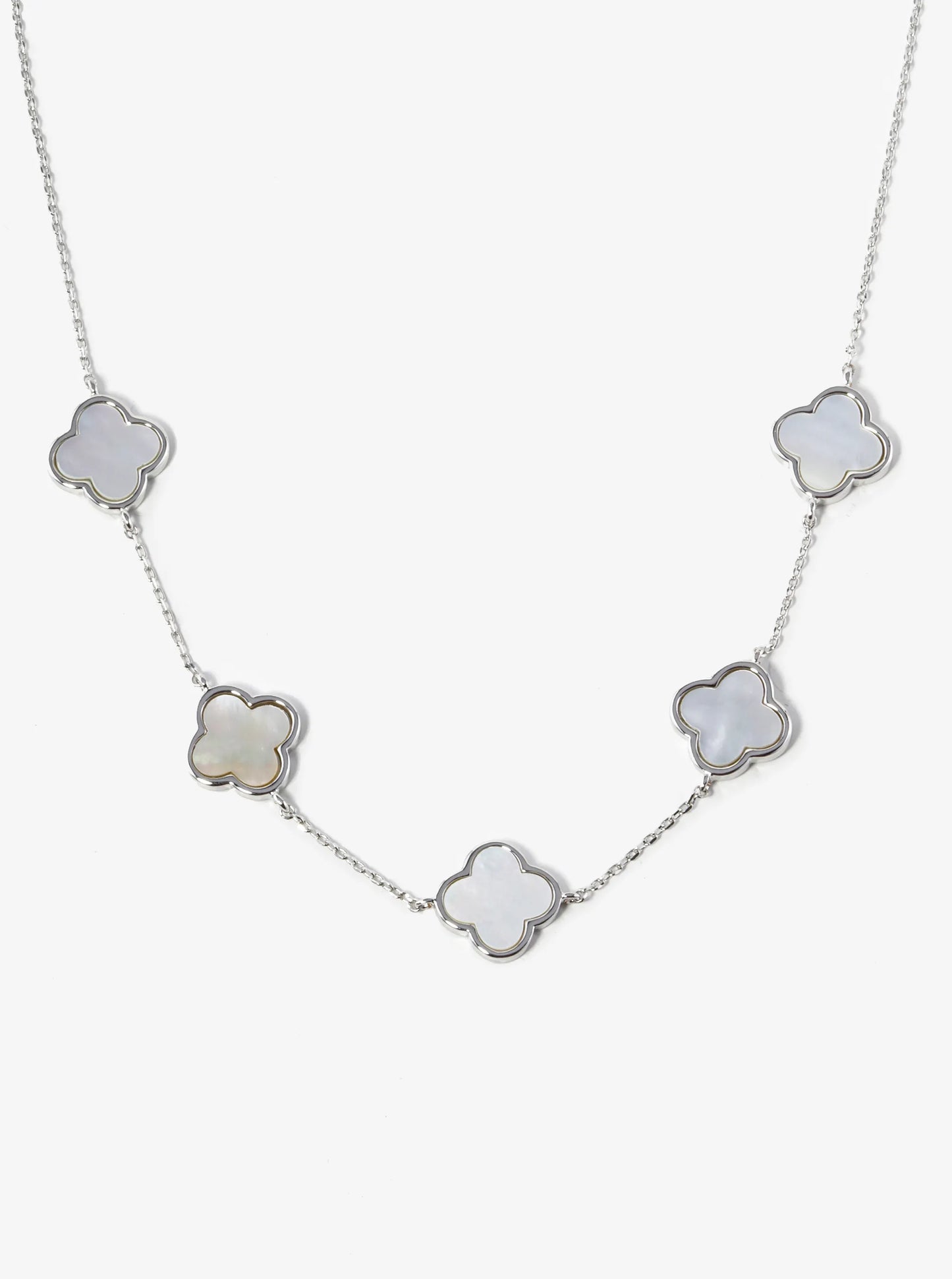 18K Gold Dipped Five 12mm Semi-Precious Quatrefoil Station Necklace