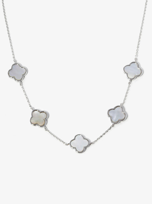 18K Gold Dipped Five 12mm Semi-Precious Quatrefoil Station Necklace