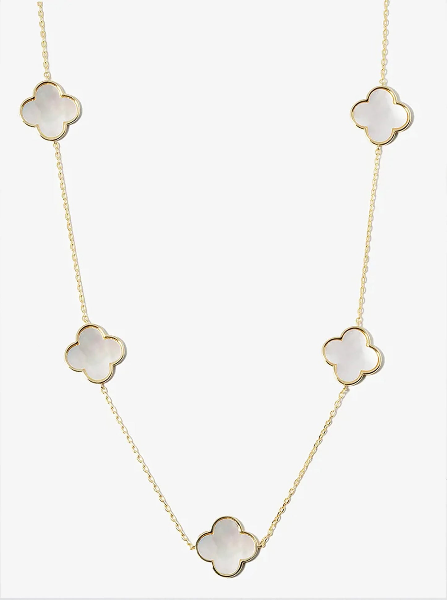 18K Gold Dipped Five 17mm Semi-Precious Quatrefoil Pendant 22 Inch Station Necklace