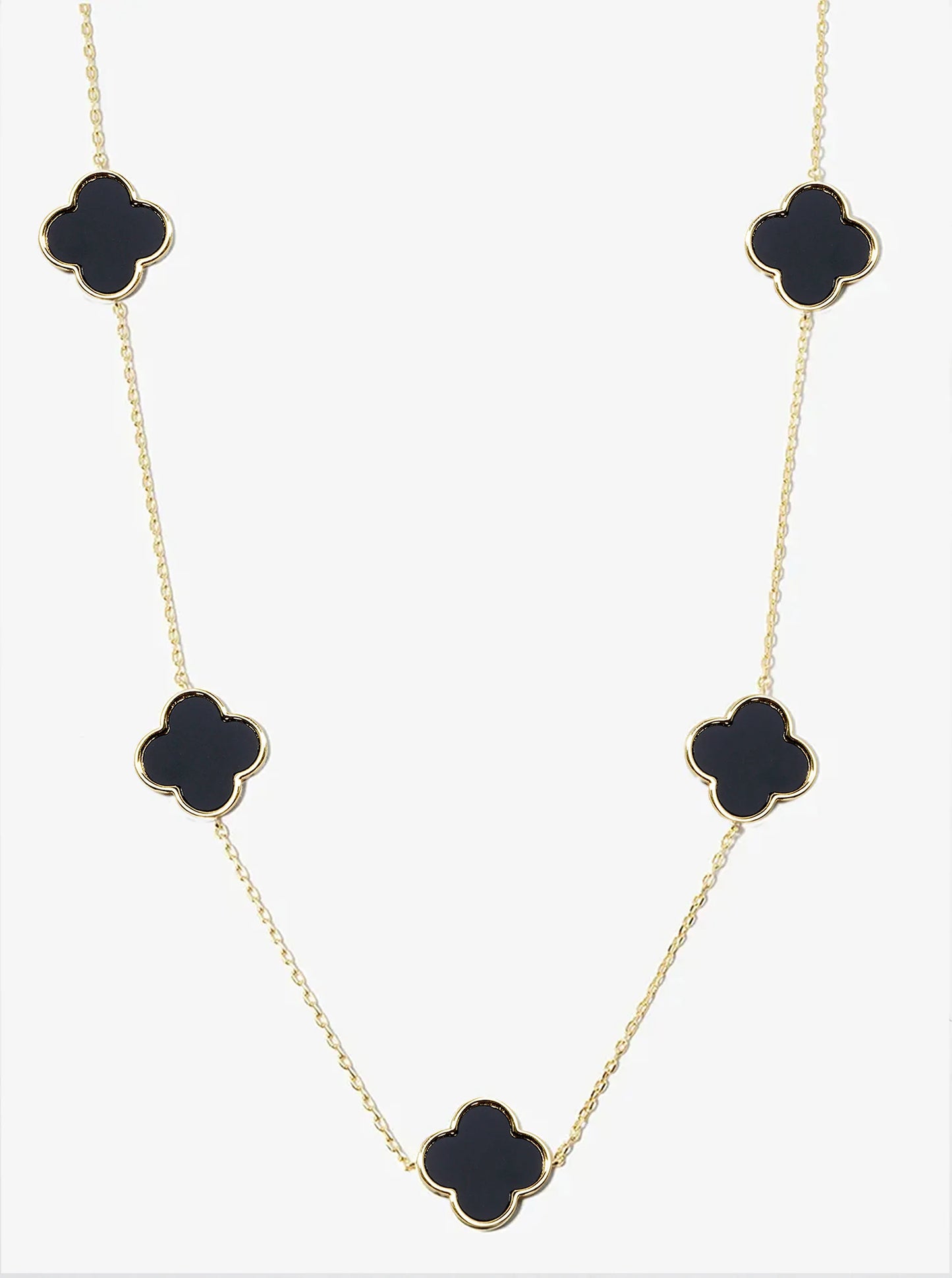 18K Gold Dipped Five 17mm Semi-Precious Quatrefoil Pendant 22 Inch Station Necklace