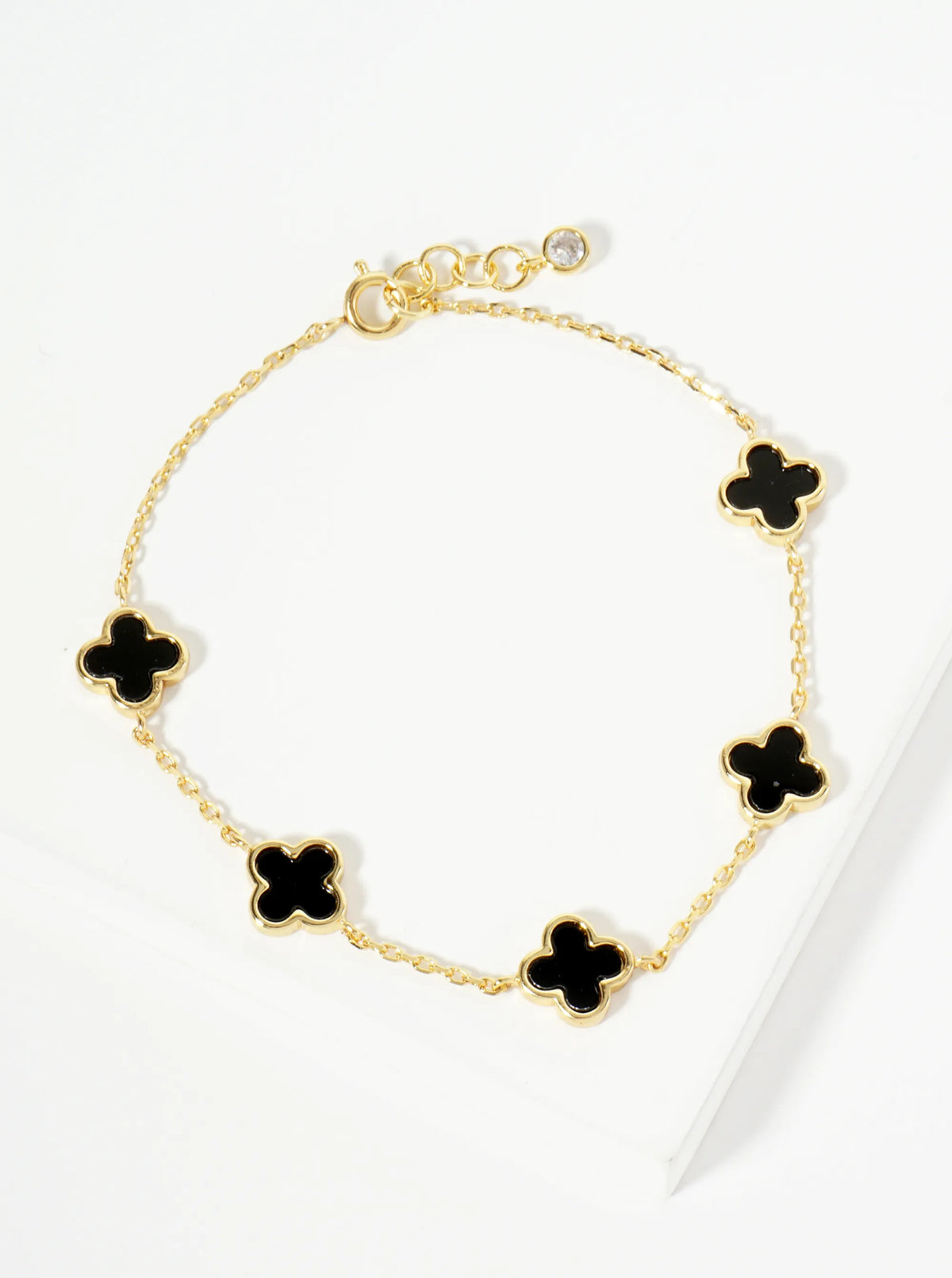18K Gold Dipped Five 9mm Quatrefoil Station Bracelet