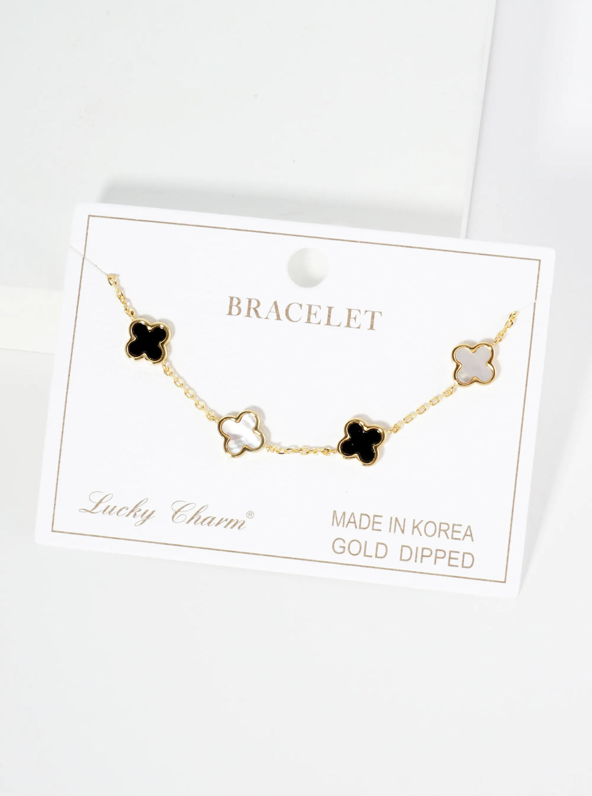 18K Gold Dipped Five 9mm Quatrefoil Station Bracelet