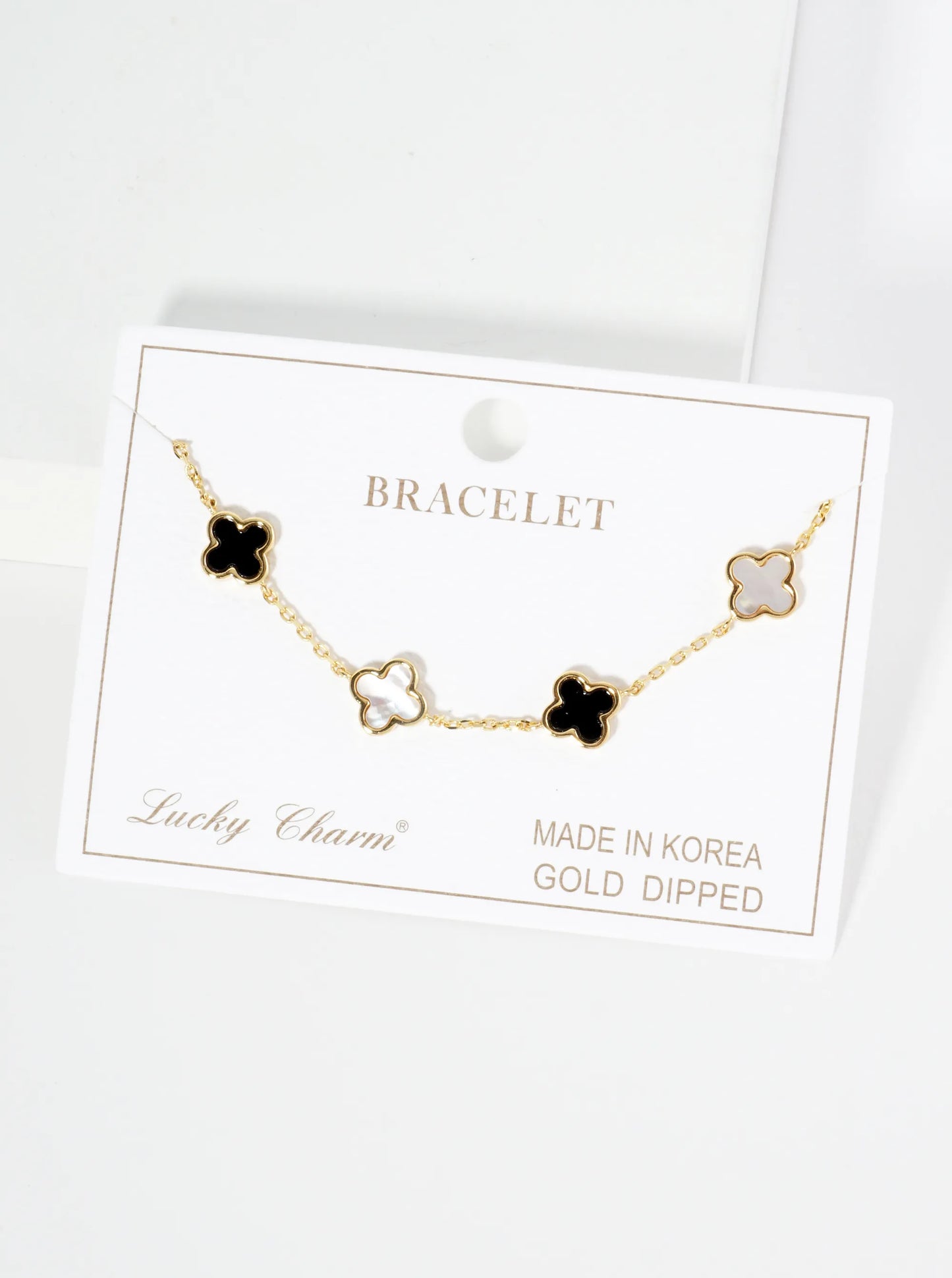 18K Gold Dipped Five 9mm Quatrefoil Station Bracelet