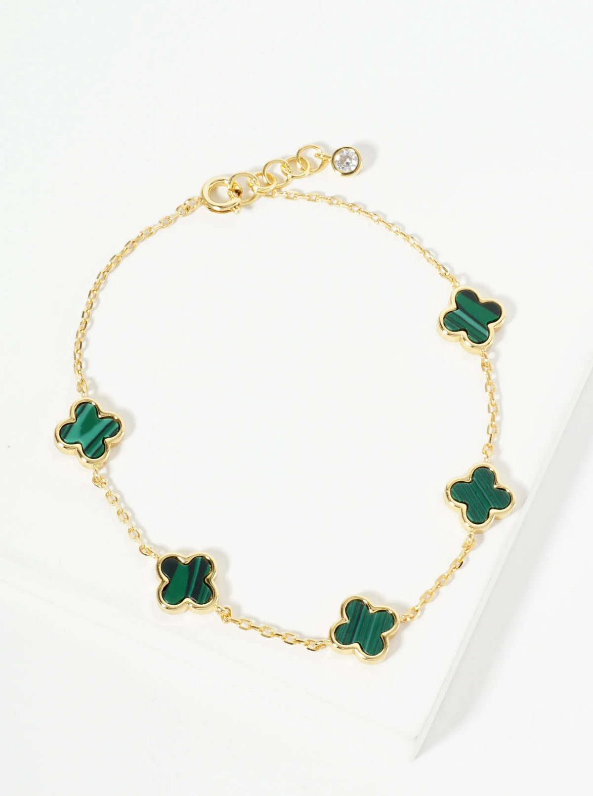 18K Gold Dipped Five 9mm Quatrefoil Station Bracelet