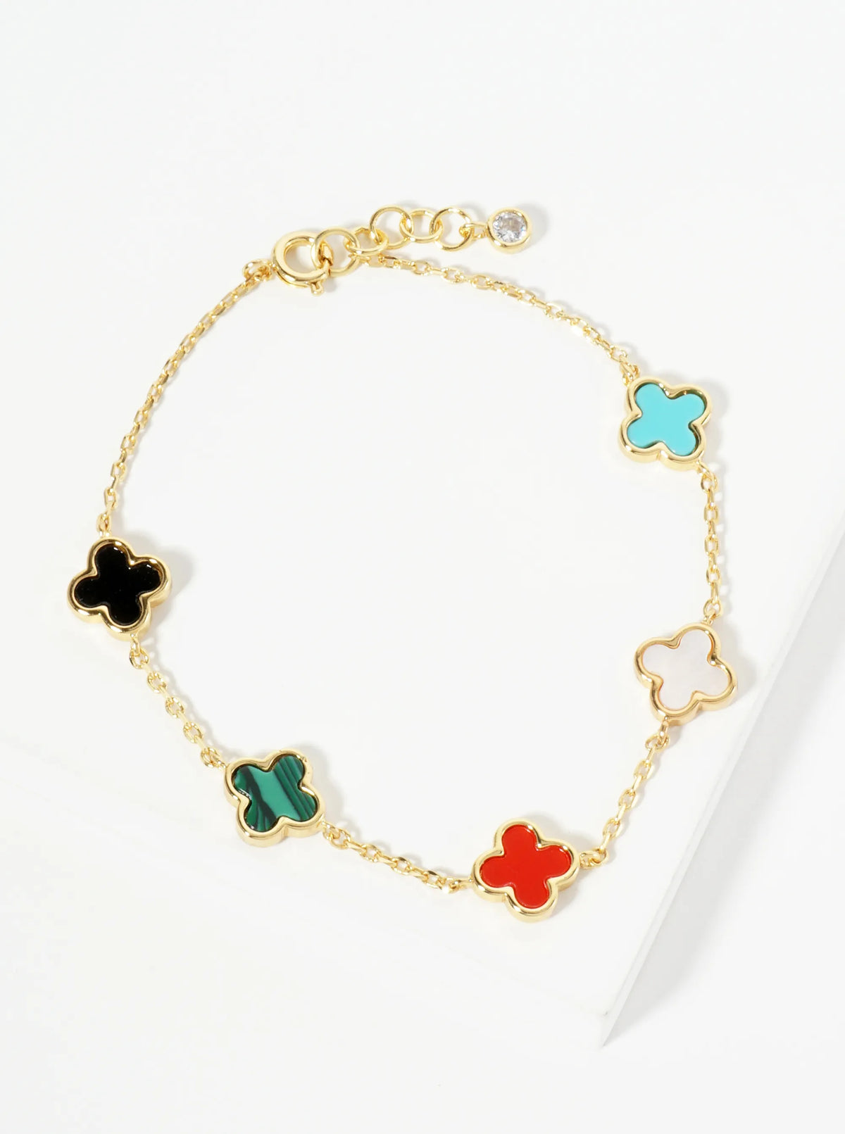 18K Gold Dipped Five 9mm Quatrefoil Station Bracelet