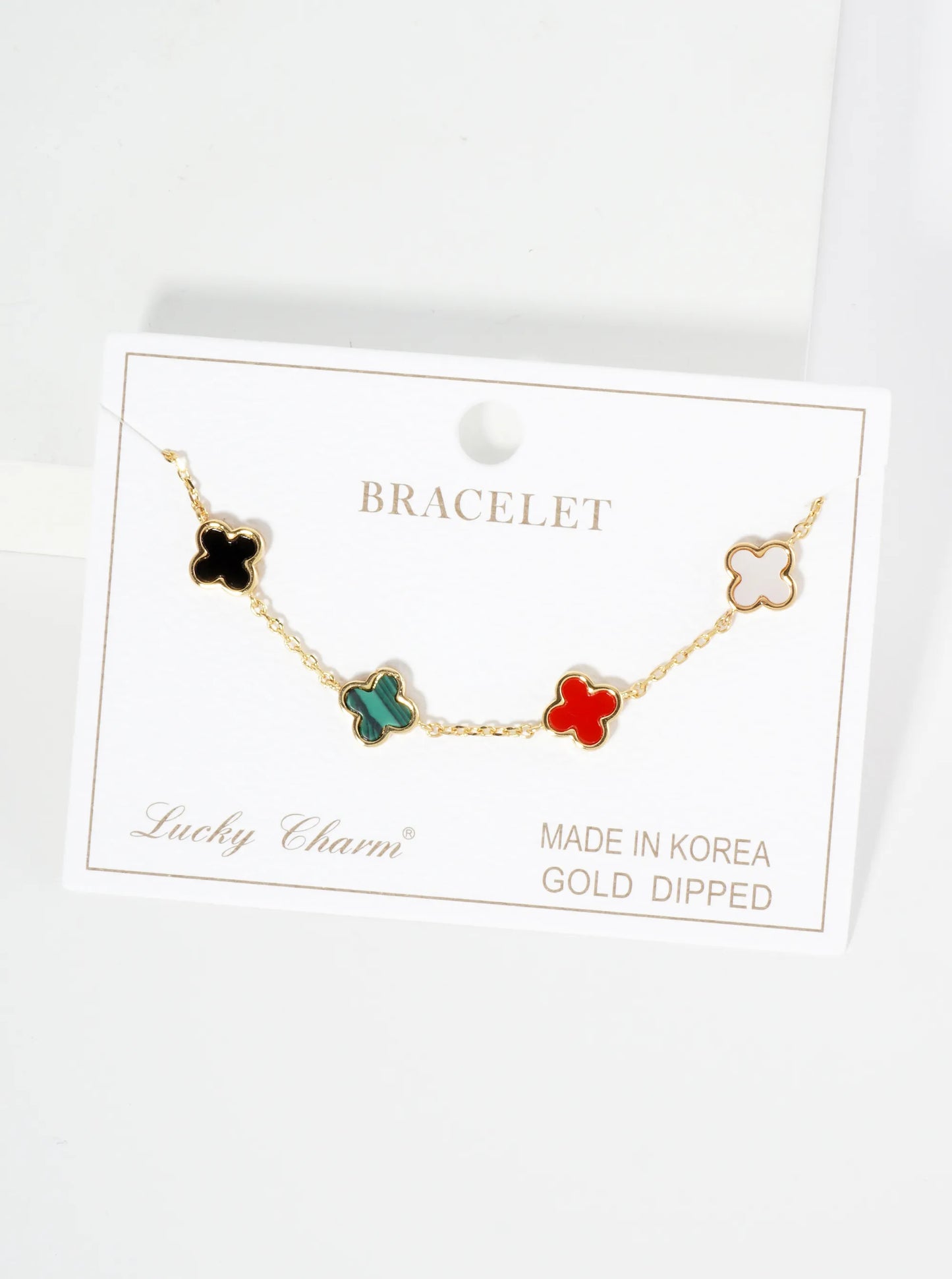 18K Gold Dipped Five 9mm Quatrefoil Station Bracelet