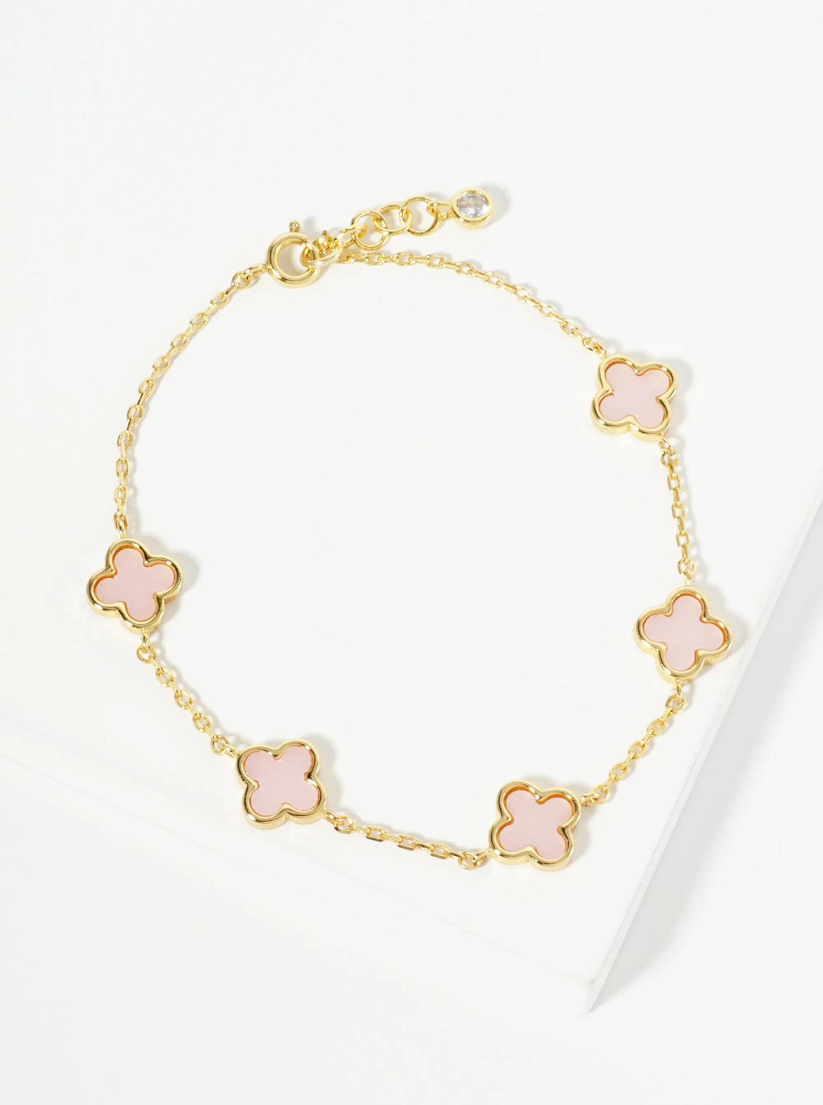 18K Gold Dipped Five 9mm Quatrefoil Station Bracelet