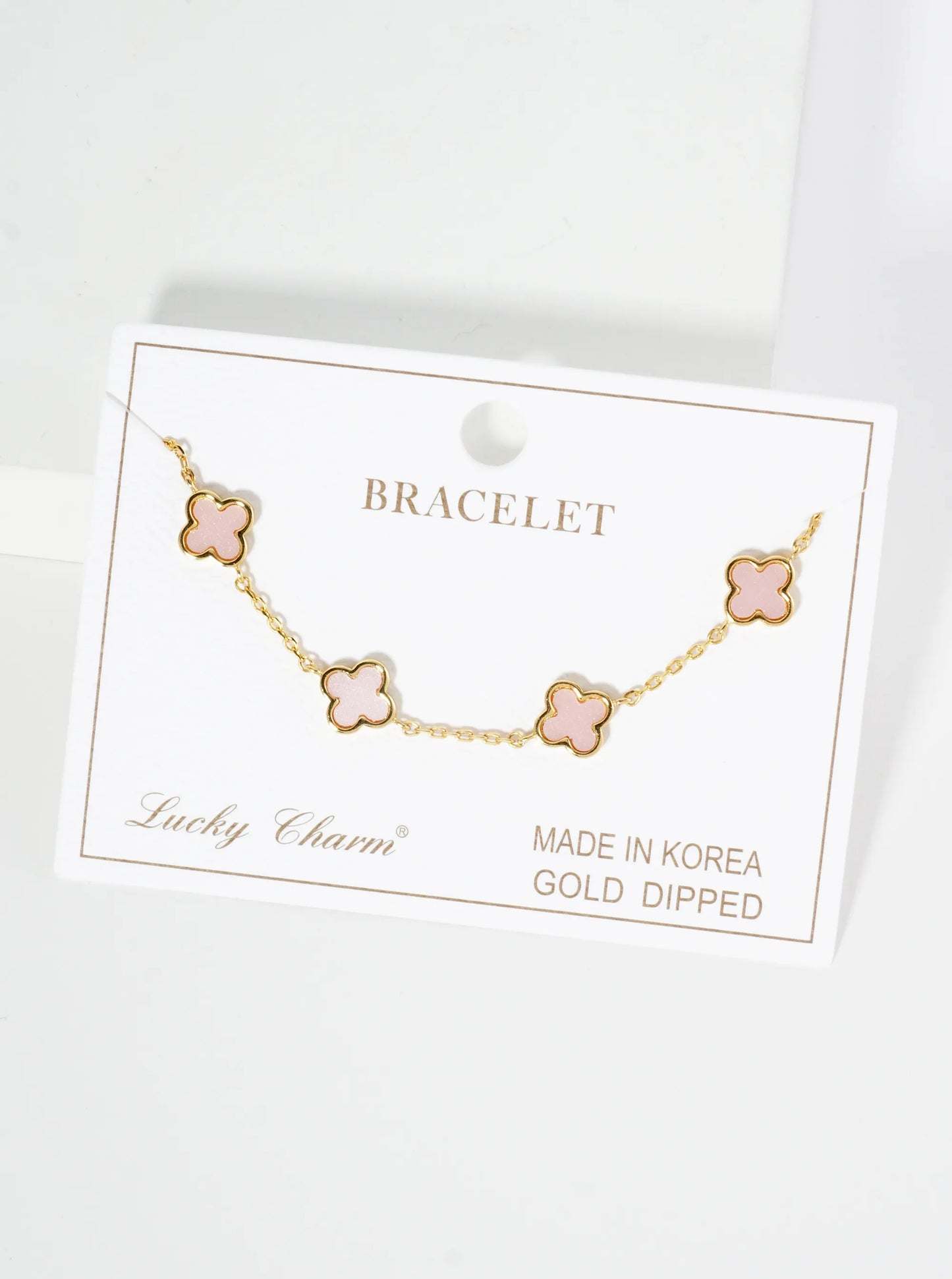 18K Gold Dipped Five 9mm Quatrefoil Station Bracelet