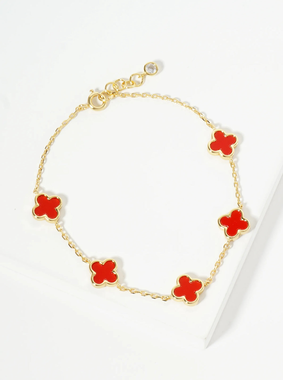 18K Gold Dipped Five 9mm Quatrefoil Station Bracelet
