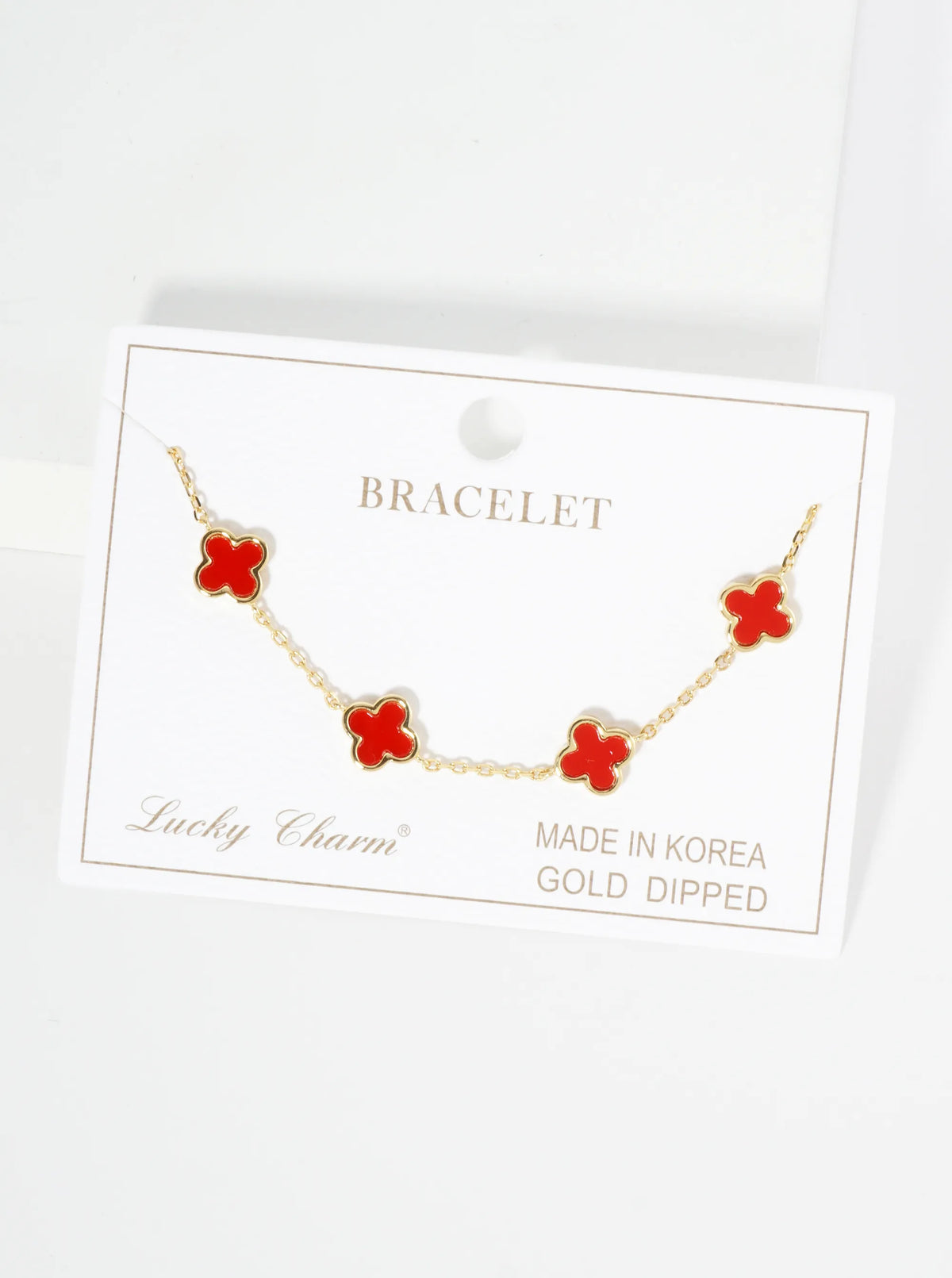 18K Gold Dipped Five 9mm Quatrefoil Station Bracelet