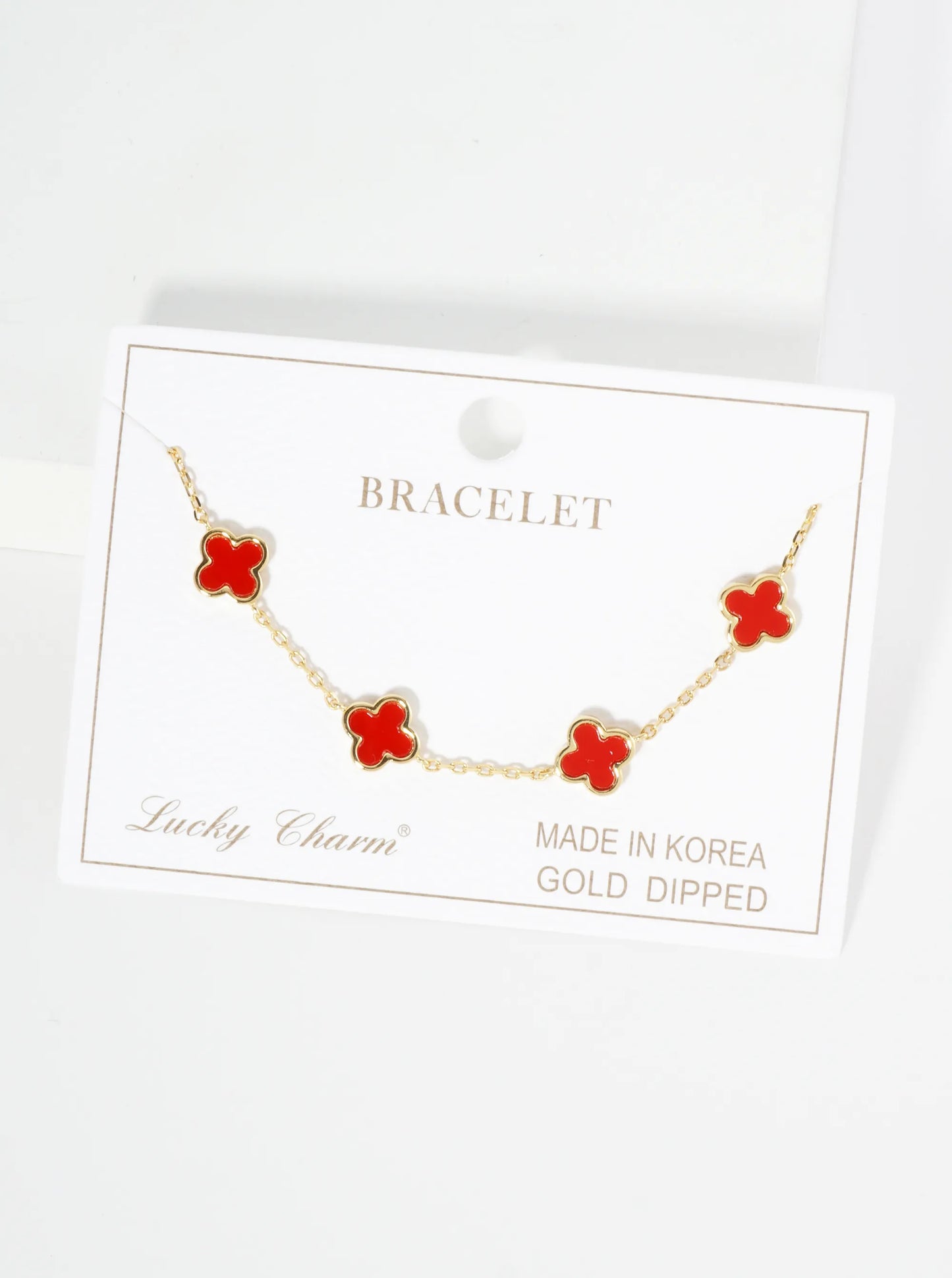 18K Gold Dipped Five 9mm Quatrefoil Station Bracelet