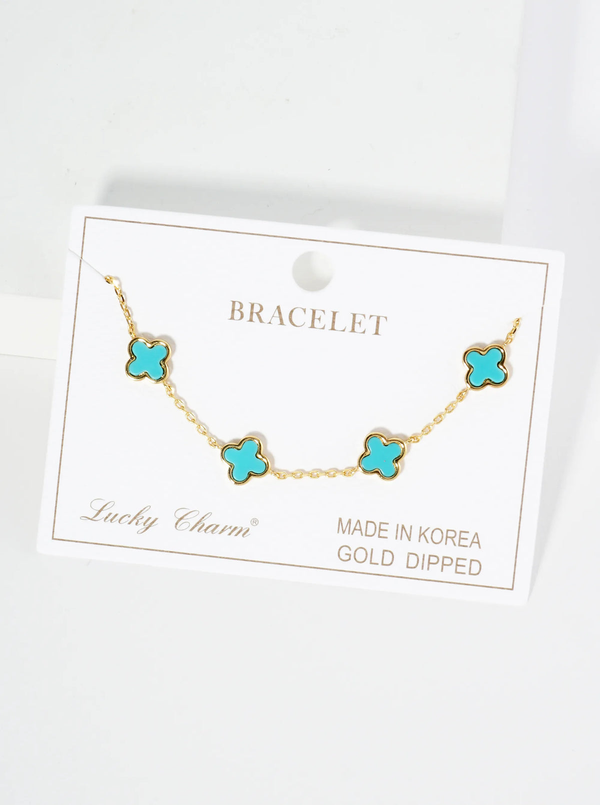 18K Gold Dipped Five 9mm Quatrefoil Station Bracelet
