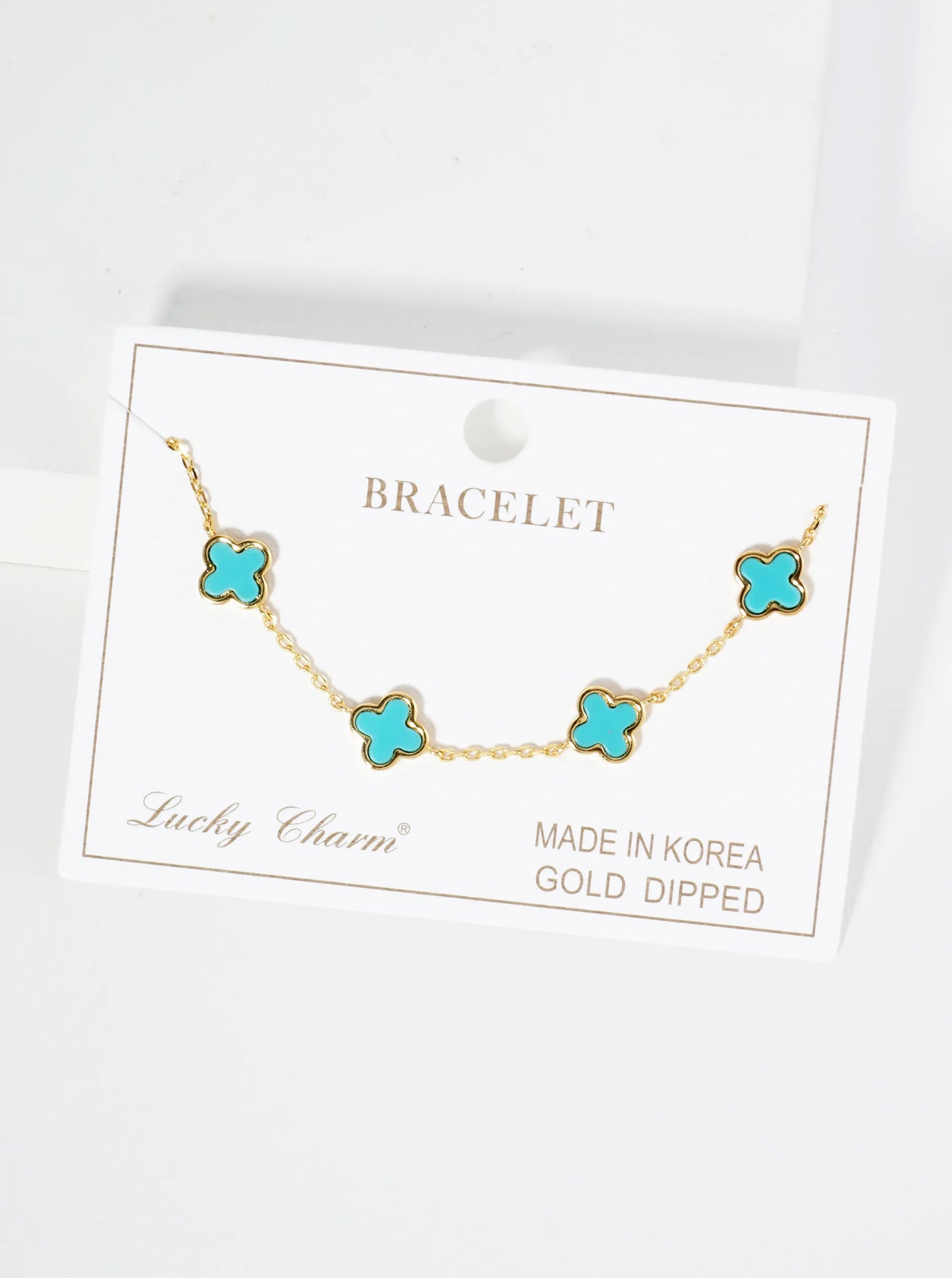 18K Gold Dipped Five 9mm Quatrefoil Station Bracelet