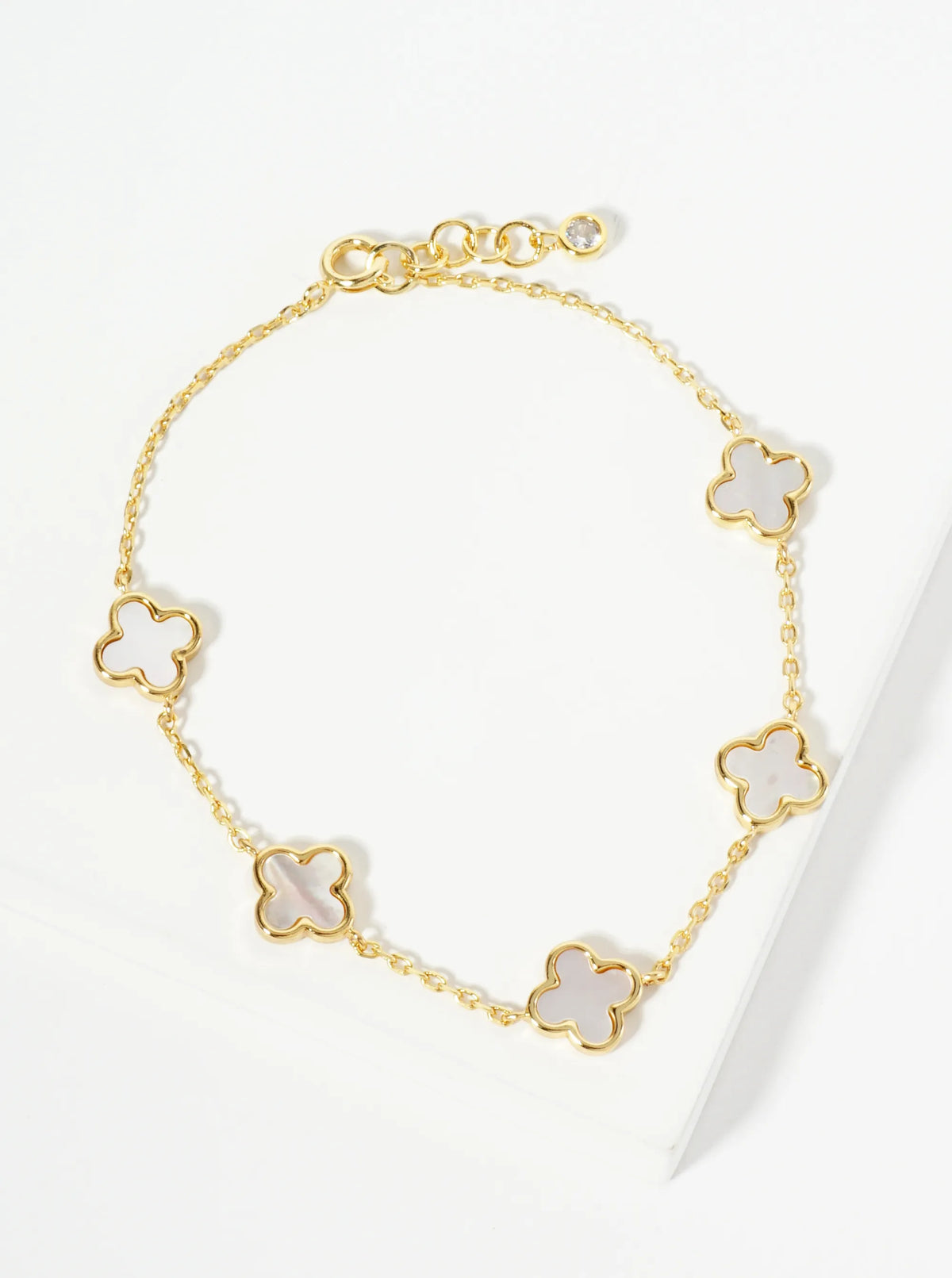 18K Gold Dipped Five 9mm Quatrefoil Station Bracelet