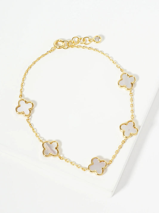 18K Gold Dipped Five 9mm Quatrefoil Station Bracelet
