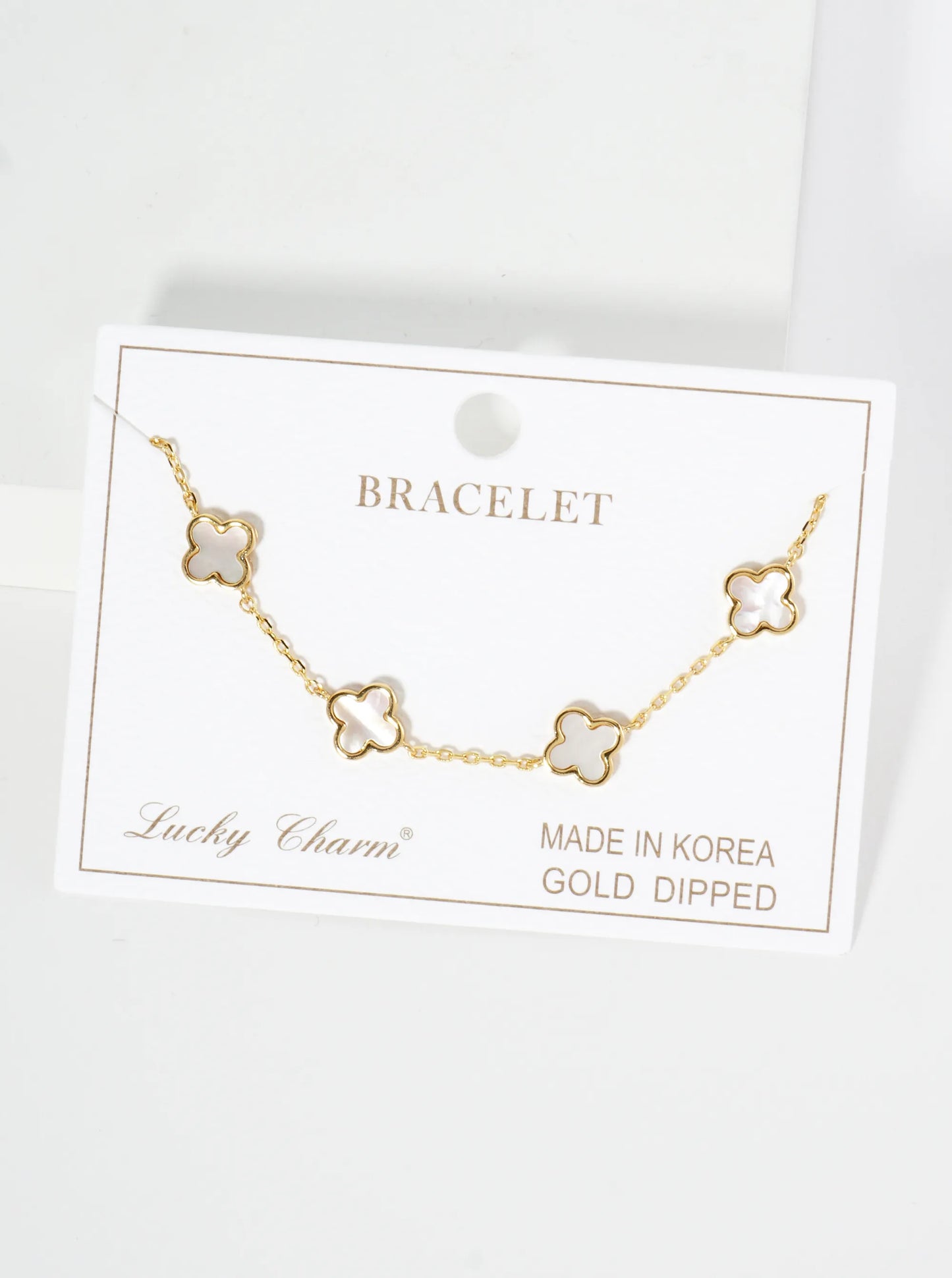 18K Gold Dipped Five 9mm Quatrefoil Station Bracelet