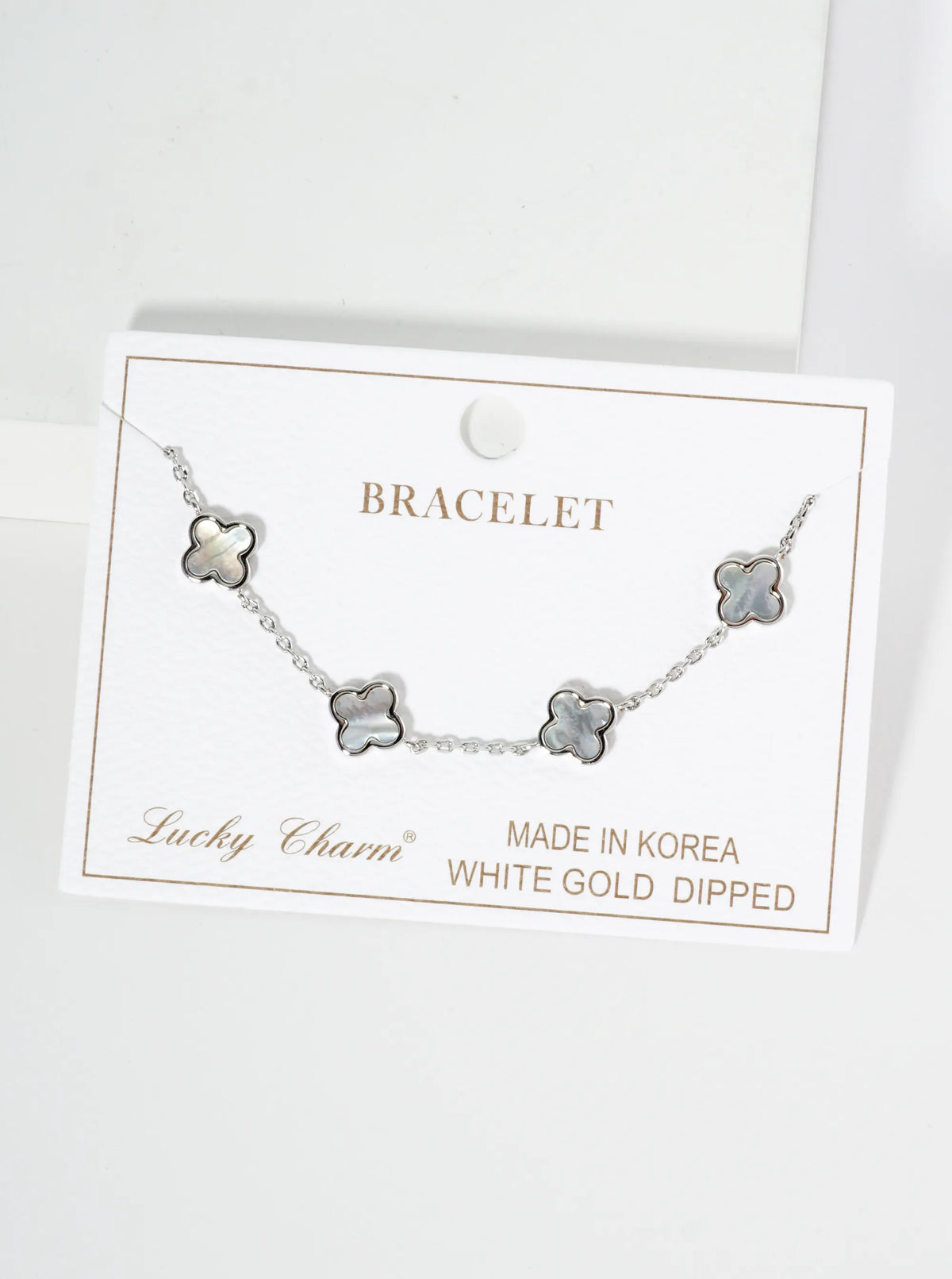 18K Gold Dipped Five 9mm Quatrefoil Station Bracelet