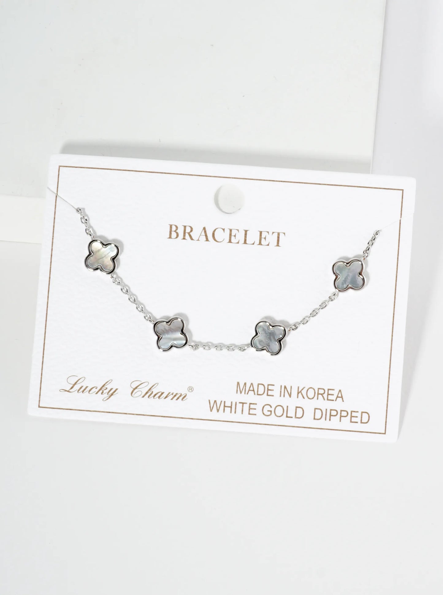 18K Gold Dipped Five 9mm Quatrefoil Station Bracelet