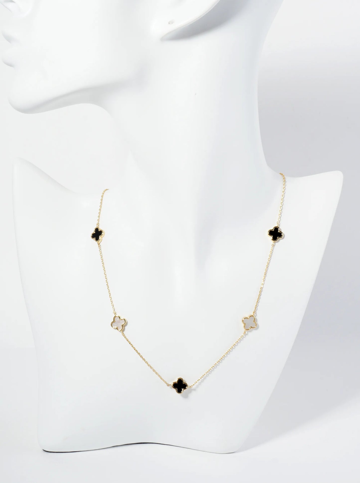 18K Gold Dipped Five 9mm Quatrefoil Station Necklace