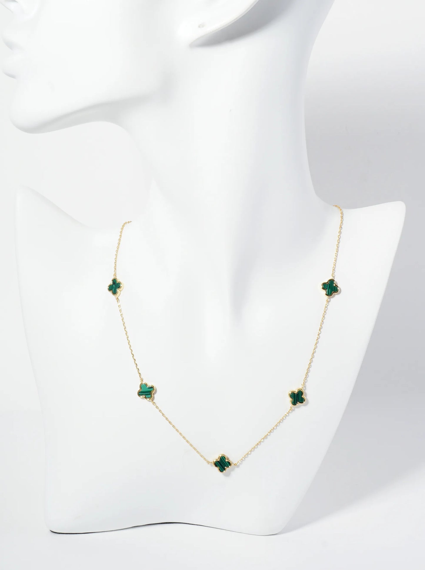18K Gold Dipped Five 9mm Quatrefoil Station Necklace