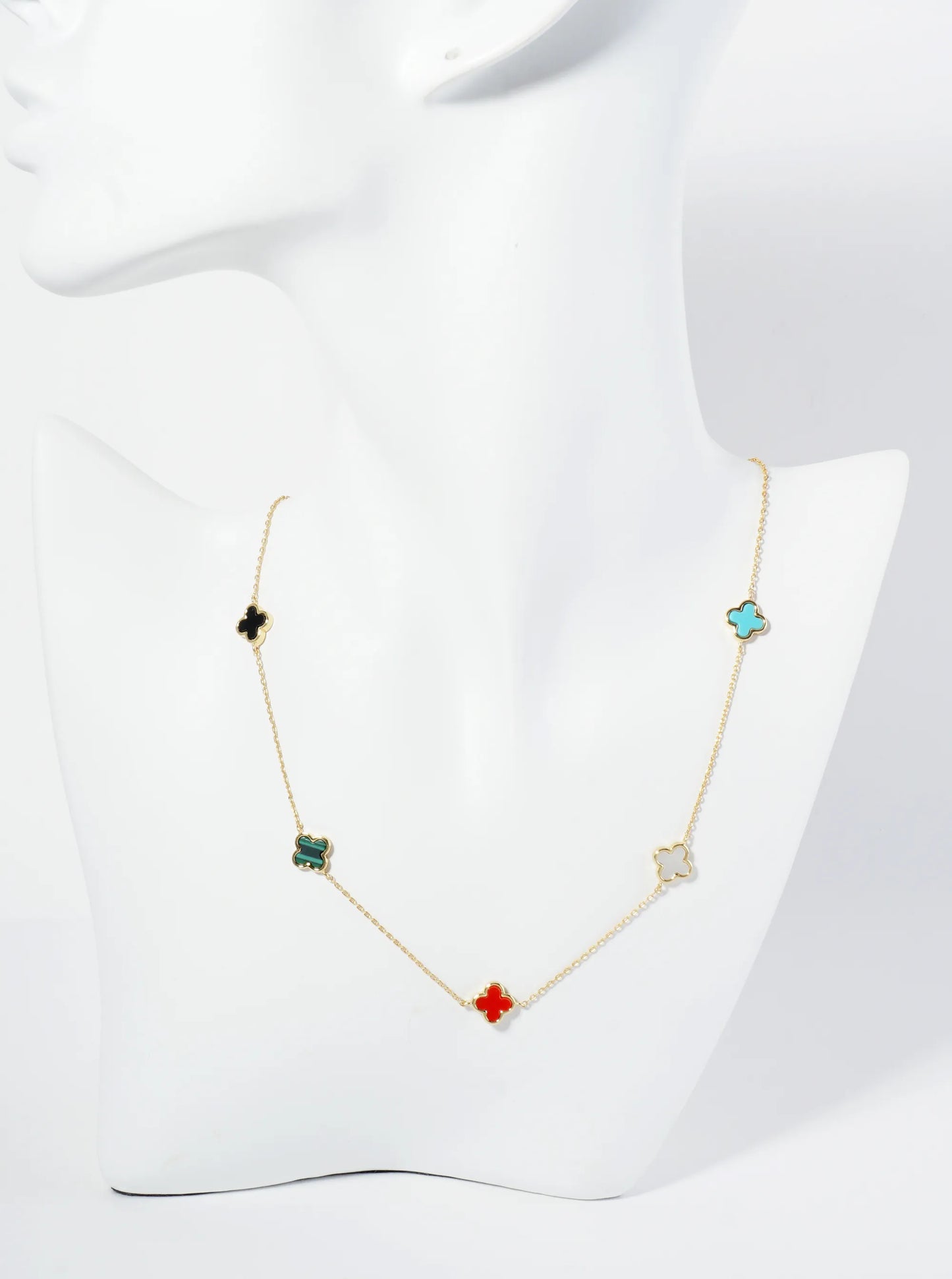 18K Gold Dipped Five 9mm Quatrefoil Station Necklace
