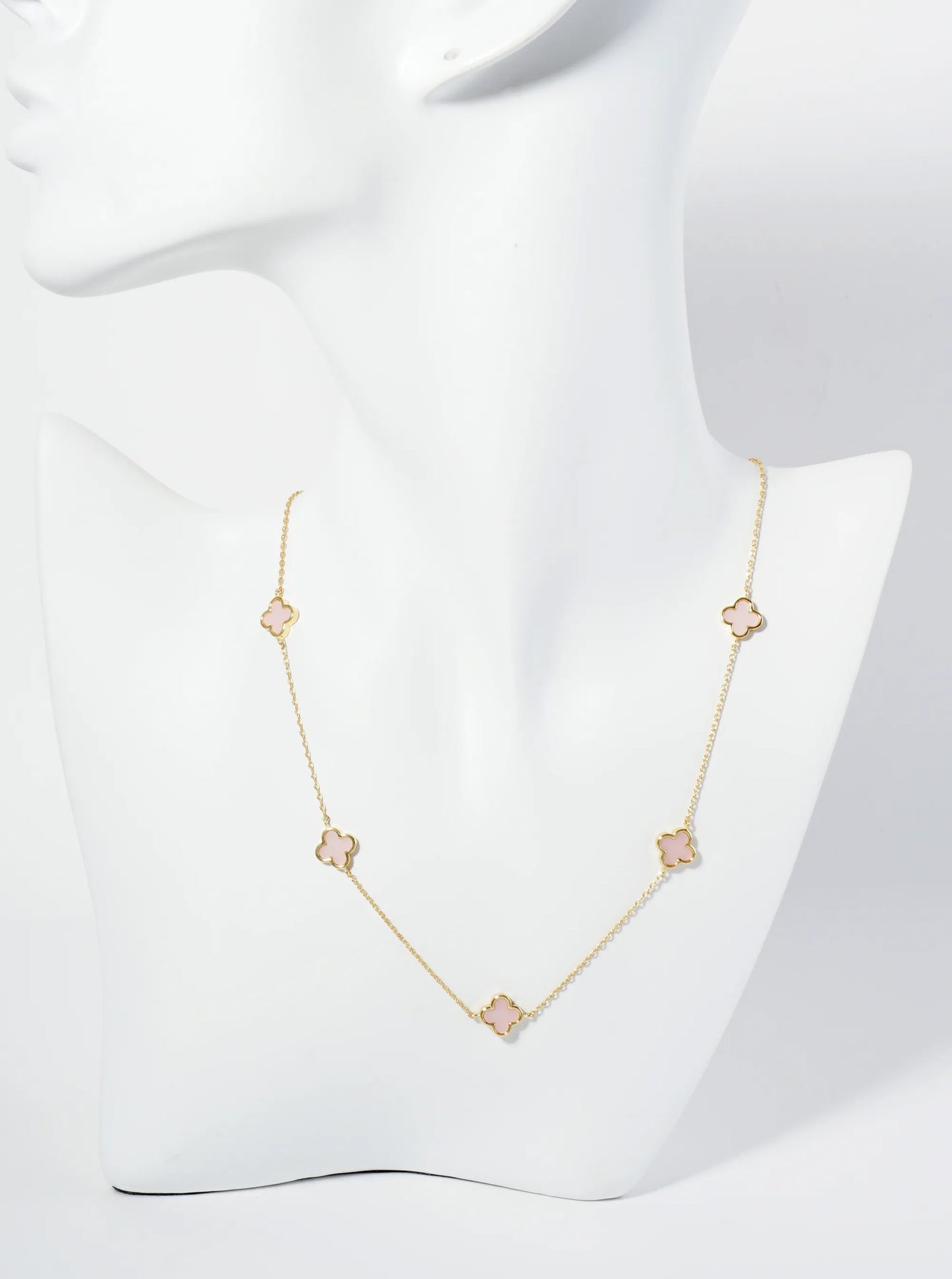 18K Gold Dipped Five 9mm Quatrefoil Station Necklace