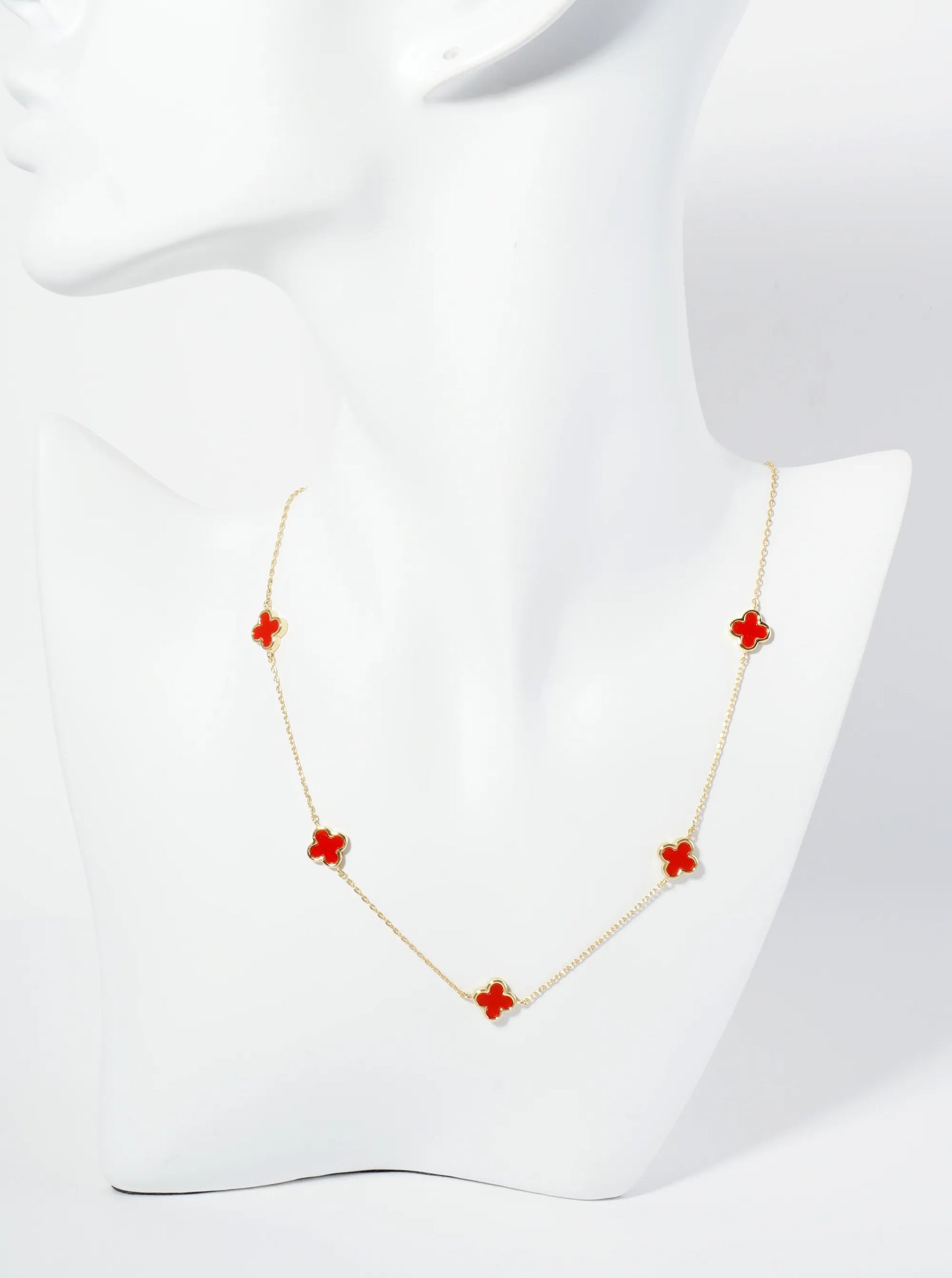 18K Gold Dipped Five 9mm Quatrefoil Station Necklace