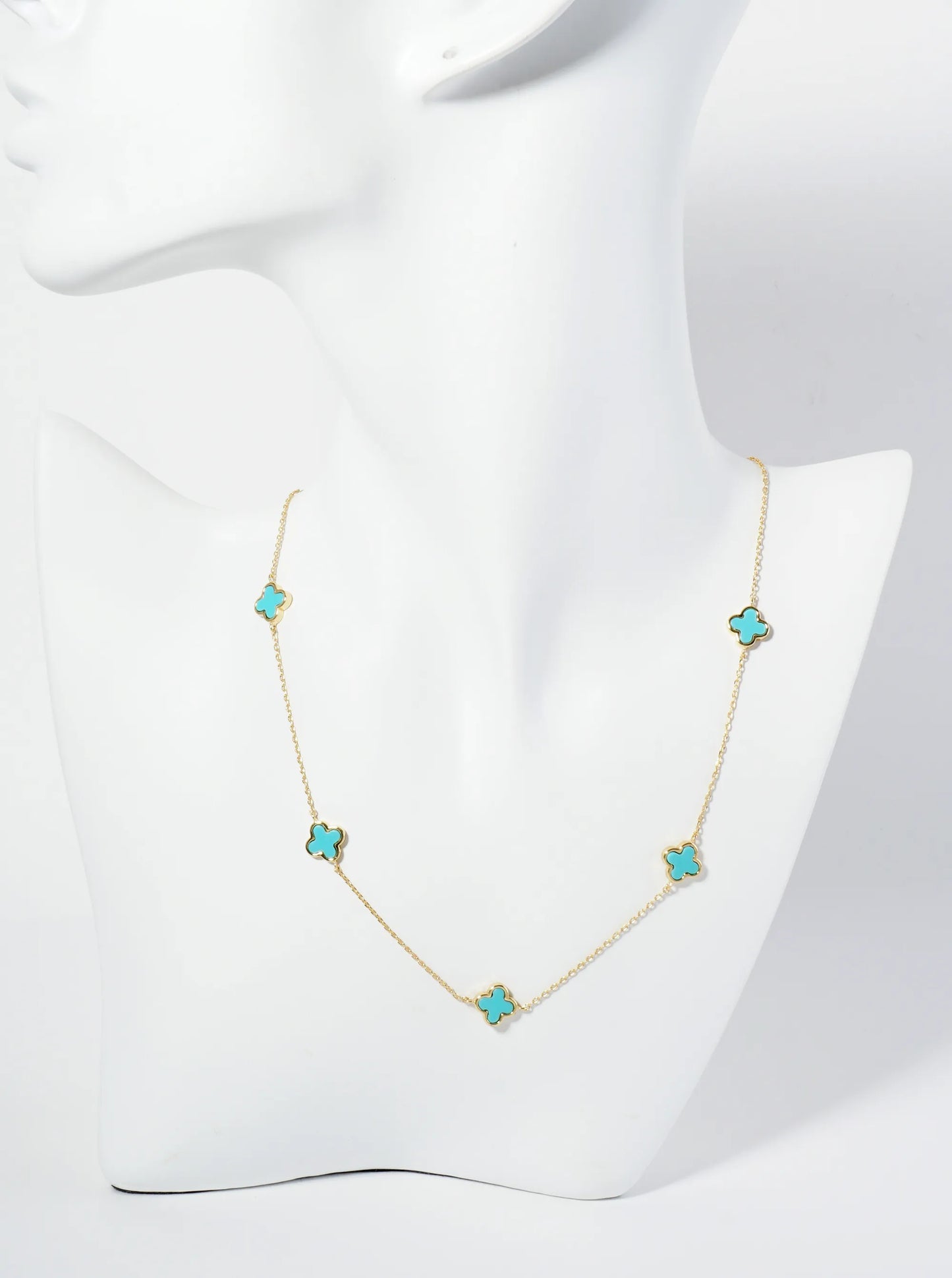18K Gold Dipped Five 9mm Quatrefoil Station Necklace