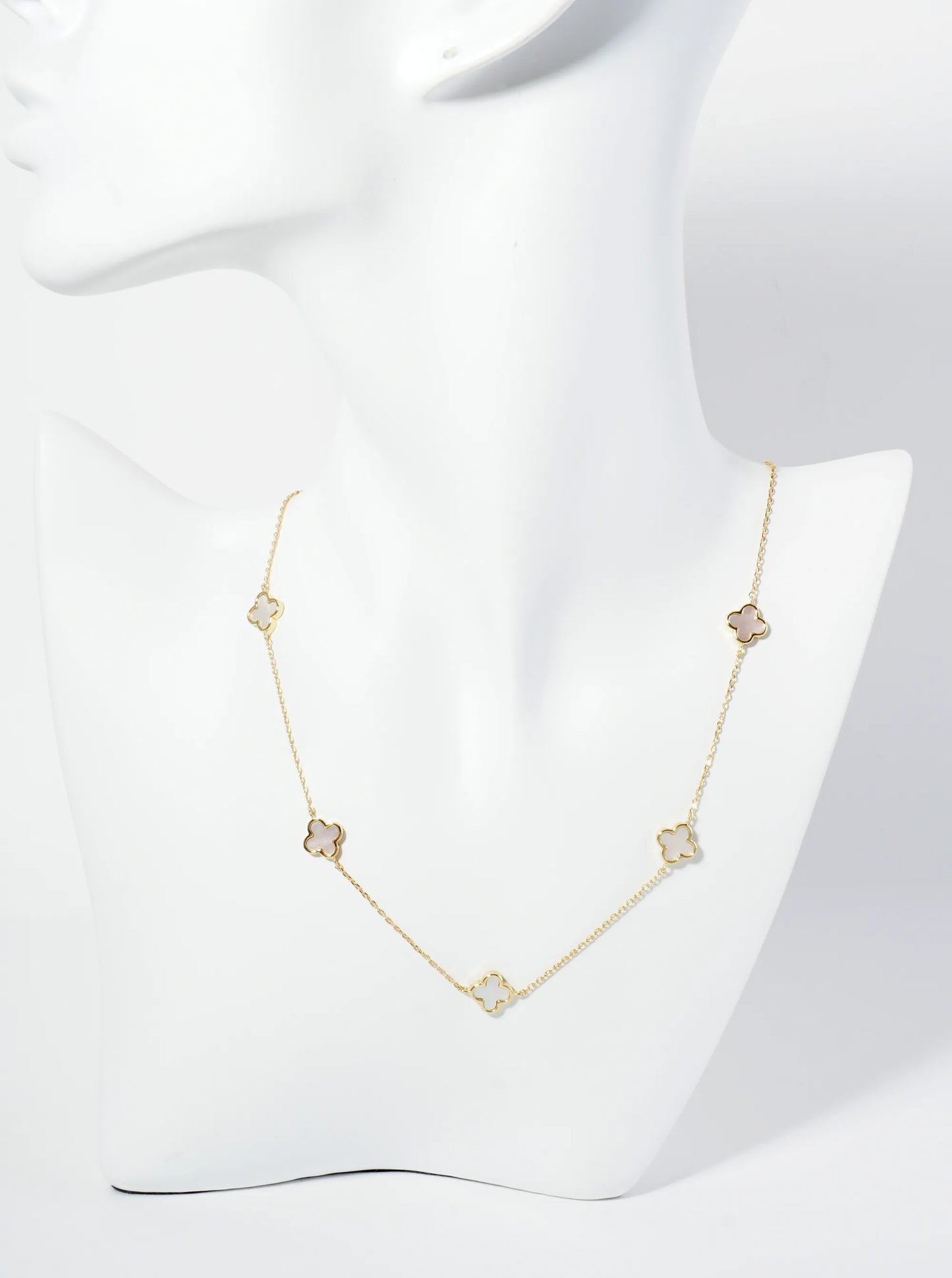 18K Gold Dipped Five 9mm Quatrefoil Station Necklace