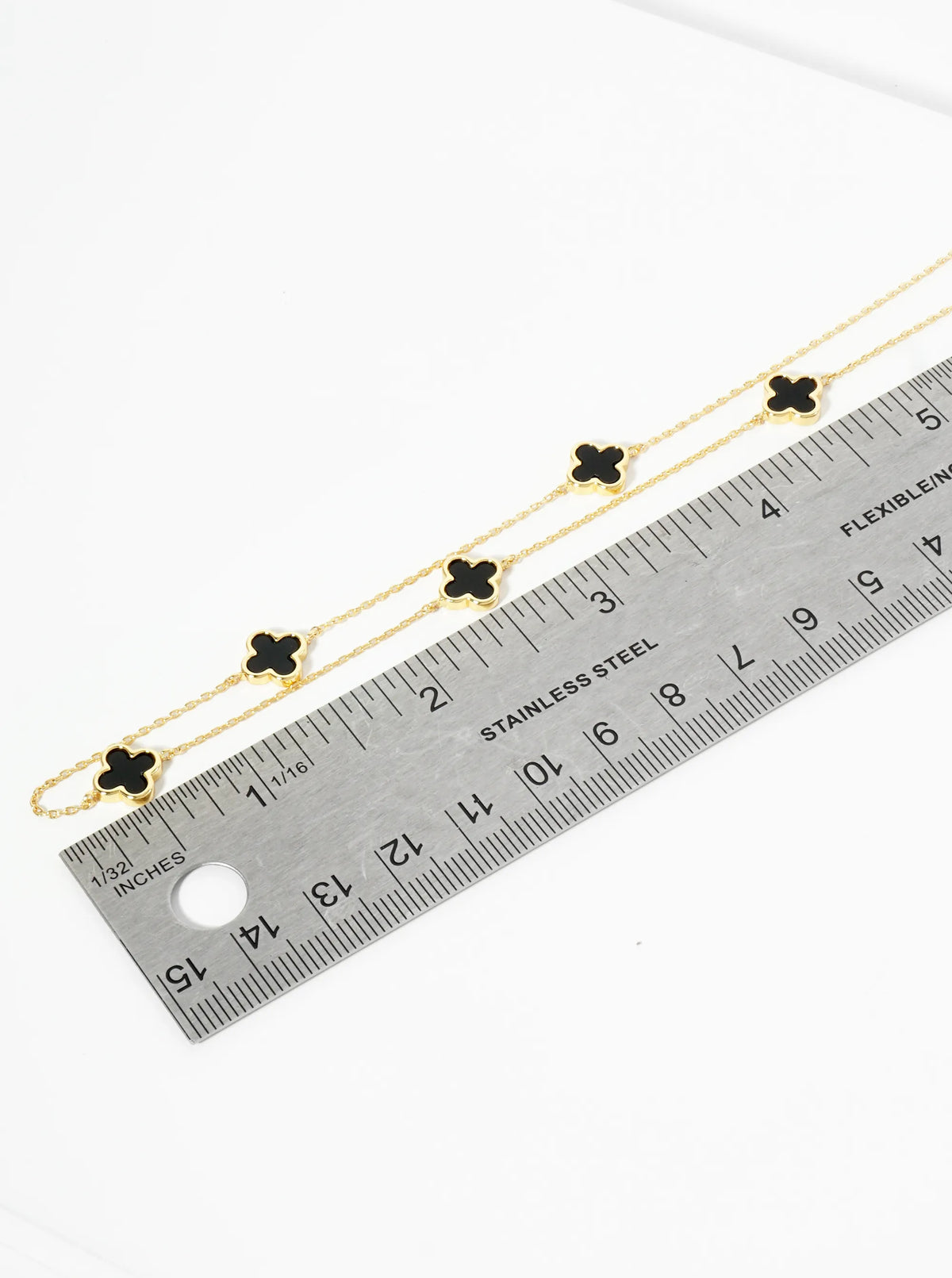 18K Gold Dipped Five 9mm Quatrefoil Station Necklace
