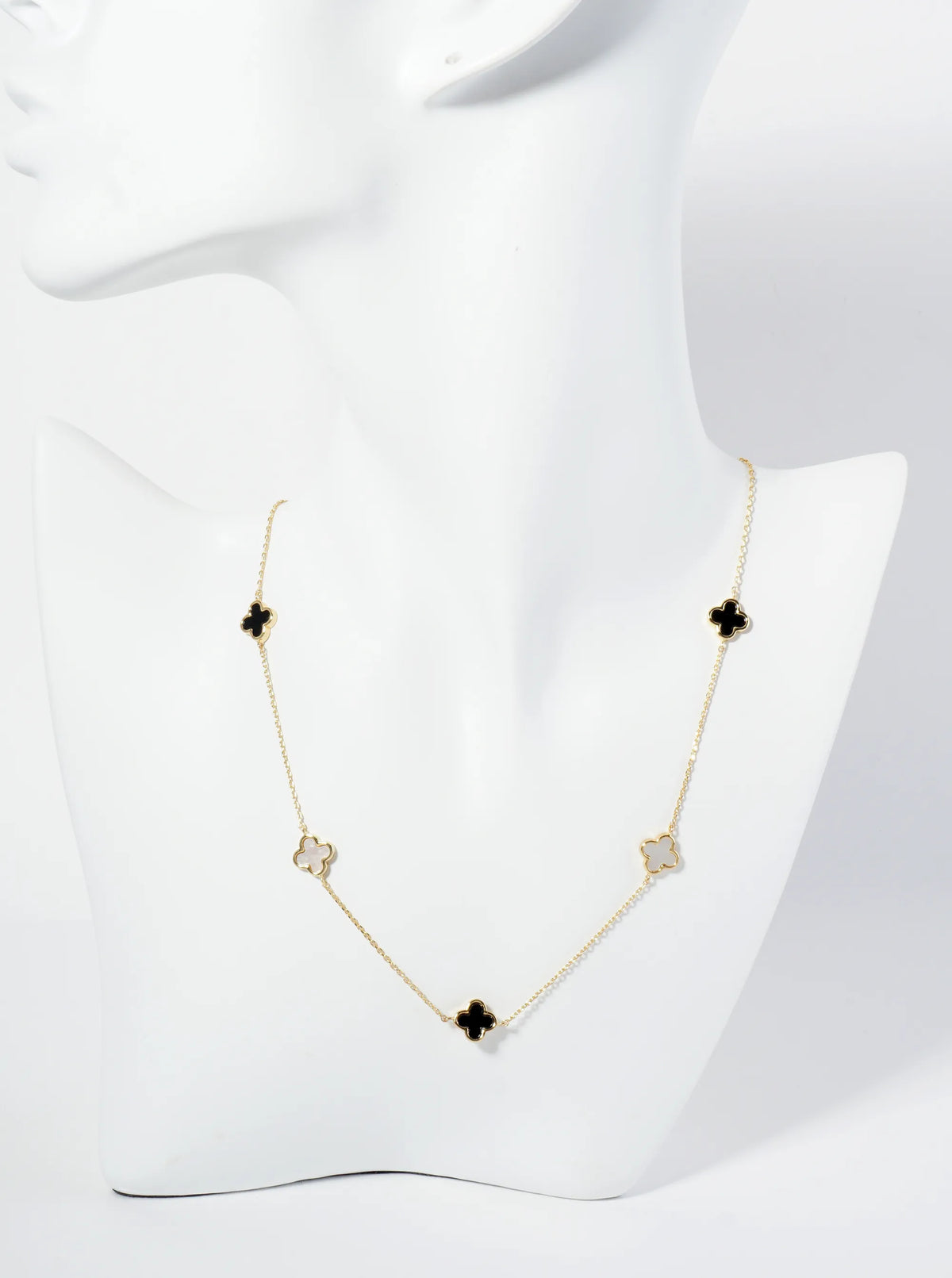 18K Gold Dipped Five 9mm Quatrefoil Station Necklace