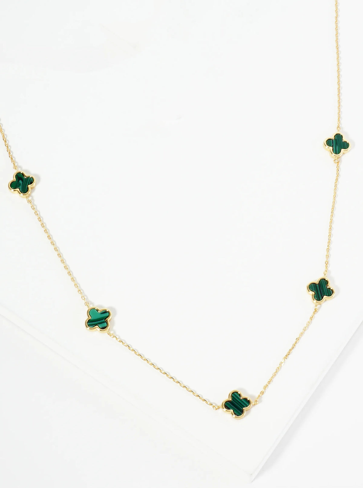 18K Gold Dipped Five 9mm Quatrefoil Station Necklace