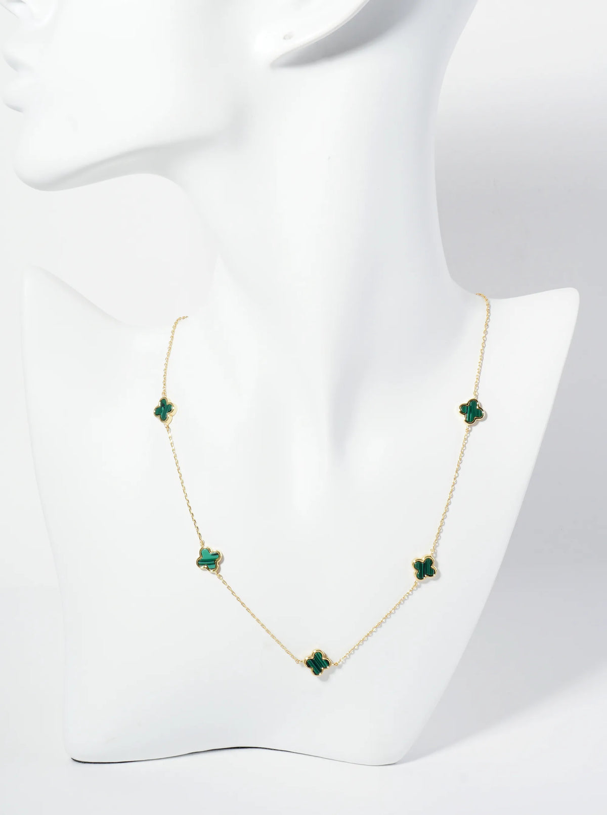 18K Gold Dipped Five 9mm Quatrefoil Station Necklace