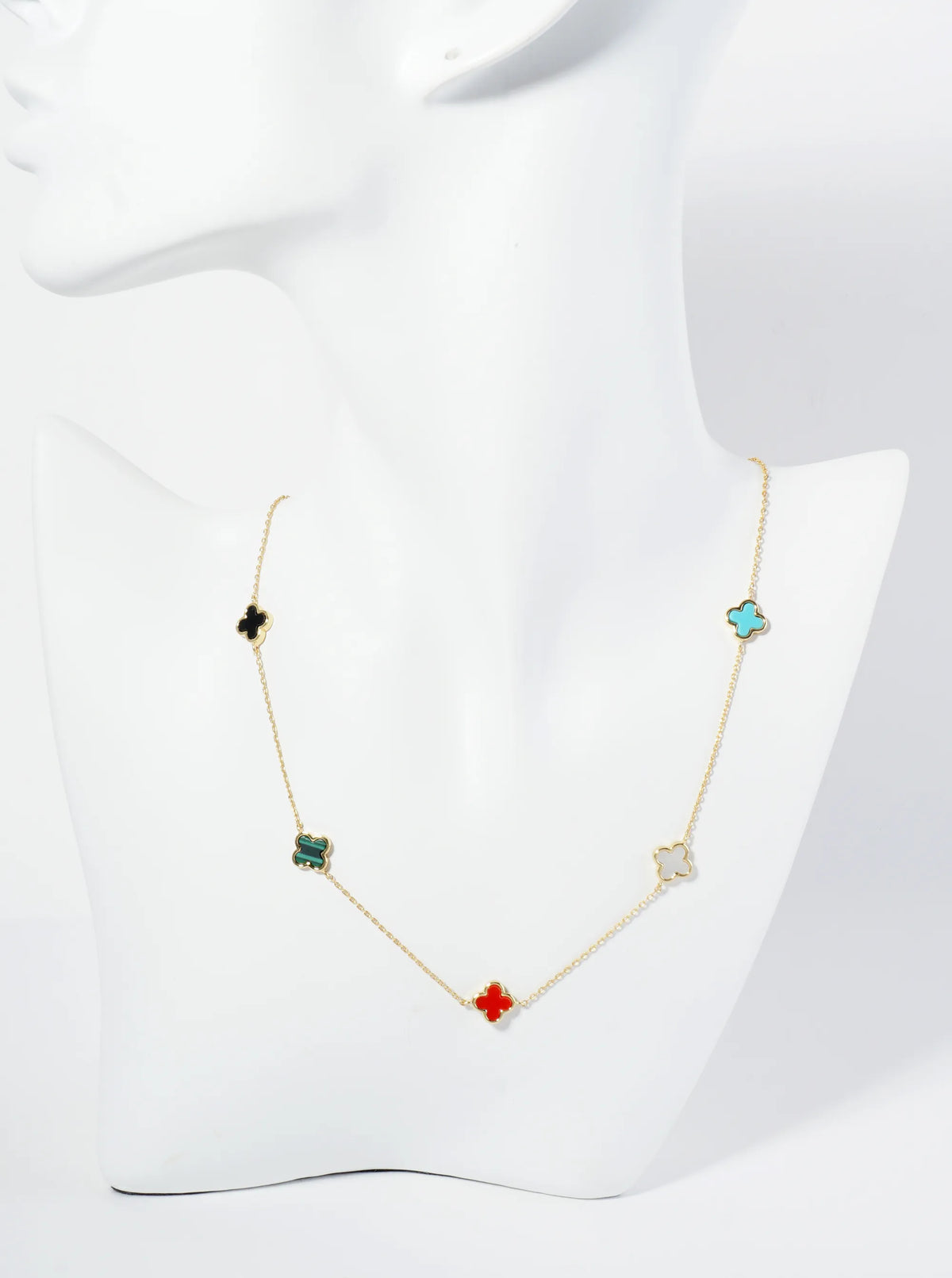 18K Gold Dipped Five 9mm Quatrefoil Station Necklace