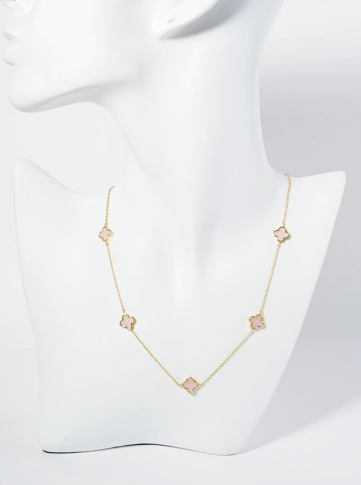 18K Gold Dipped Five 9mm Quatrefoil Station Necklace