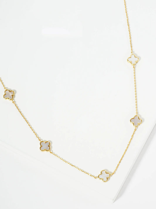 18K Gold Dipped Five 9mm Quatrefoil Station Necklace