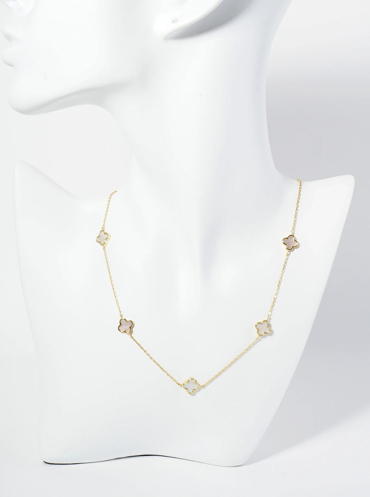 18K Gold Dipped Five 9mm Quatrefoil Station Necklace