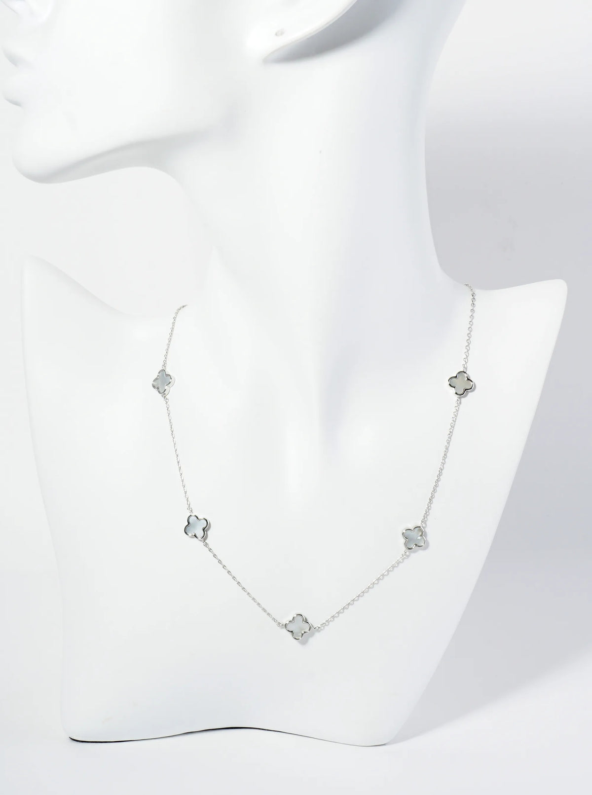 18K Gold Dipped Five 9mm Quatrefoil Station Necklace