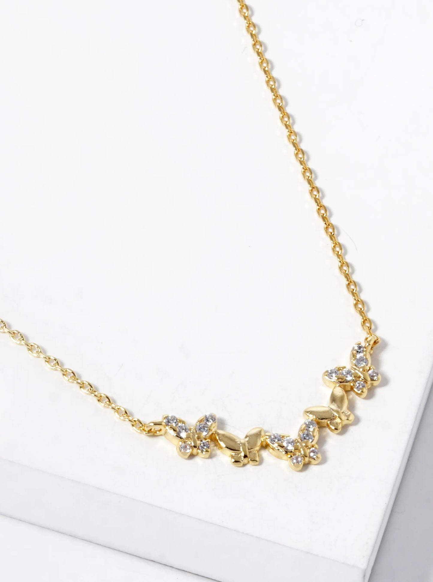 18K Gold Dipped Five CZ Pave Five Butterflies Pendant Necklace