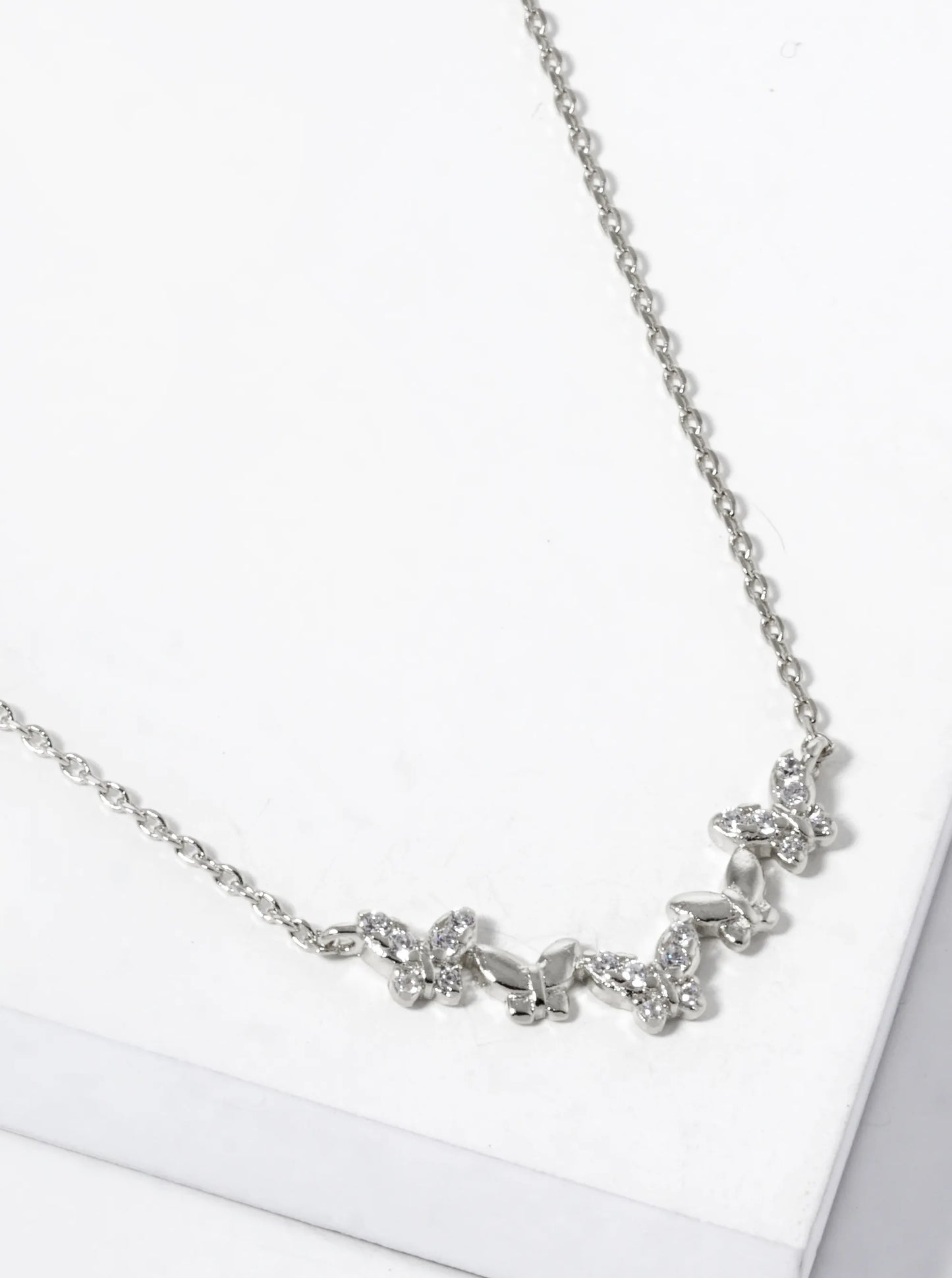 18K Gold Dipped Five CZ Pave Five Butterflies Pendant Necklace