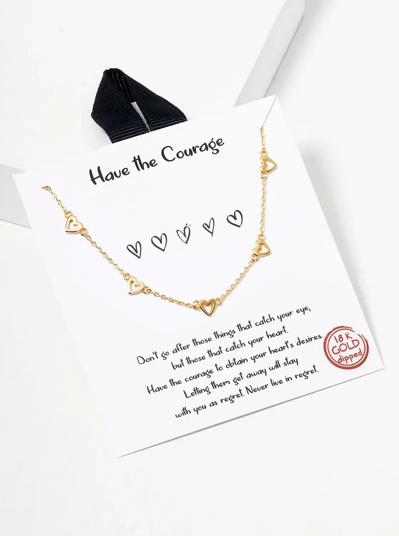 18K Gold Dipped Five Dainty Hearts Station Necklace