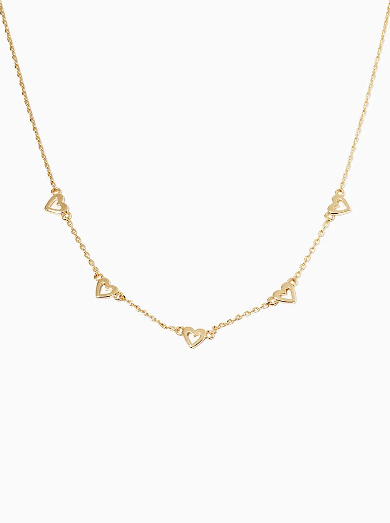 18K Gold Dipped Five Dainty Hearts Station Necklace