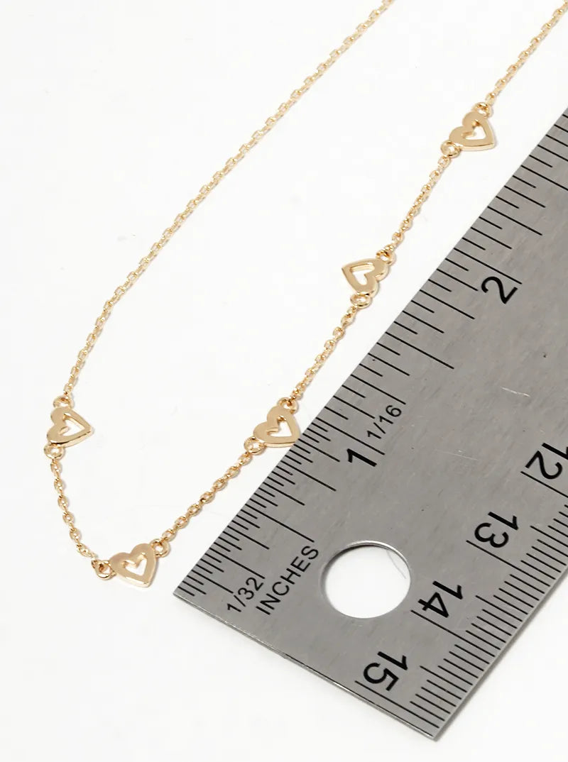 18K Gold Dipped Five Dainty Hearts Station Necklace