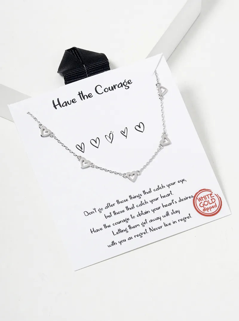 18K Gold Dipped Five Dainty Hearts Station Necklace