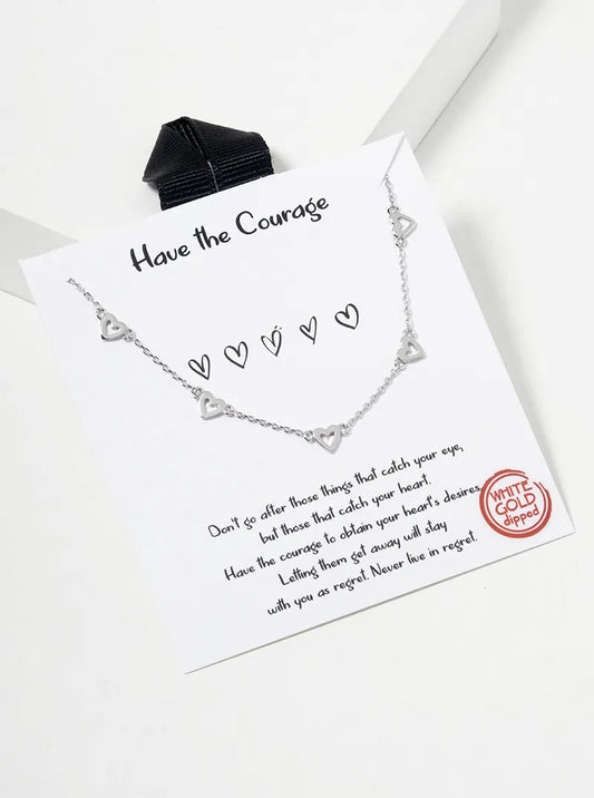 18K Gold Dipped Five Dainty Hearts Station Necklace