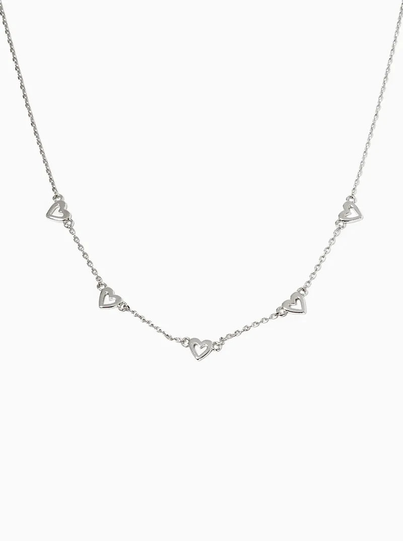 18K Gold Dipped Five Dainty Hearts Station Necklace